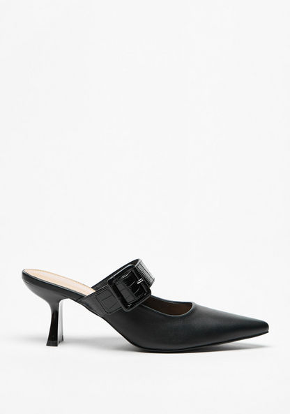 Celeste Women's Slip-On Mules with Block Heels and Buckle Detail-Women%27s Heel Shoes-image-1