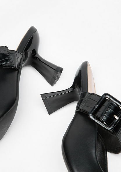 Celeste Women's Slip-On Mules with Block Heels and Buckle Detail-Women%27s Heel Shoes-image-3