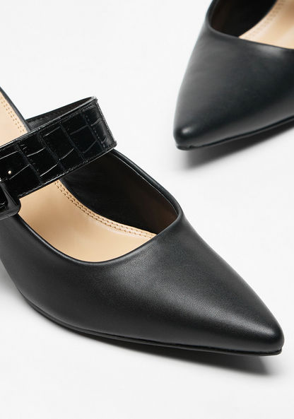 Celeste Women's Slip-On Mules with Block Heels and Buckle Detail-Women%27s Heel Shoes-image-5