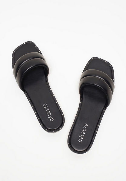 Celeste Women's Solid Slip-On Slide Sandals with Stud Detail-Women%27s Flat Sandals-image-1