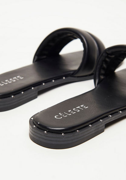 Celeste Women's Solid Slip-On Slide Sandals with Stud Detail-Women%27s Flat Sandals-image-2