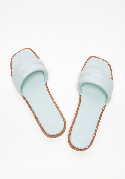 Celeste Women's Solid Slip-On Slide Sandals with Stud Detail