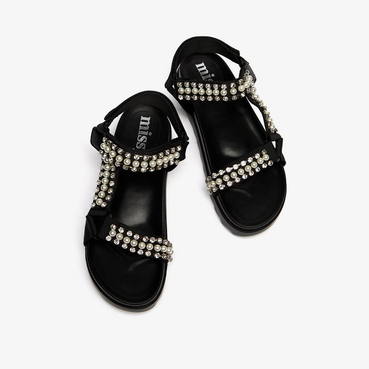 Missy Embellished Sandals with Hook and Loop Closure