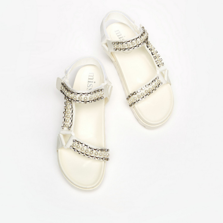 Missy Embellished Sandals with Hook and Loop Closure