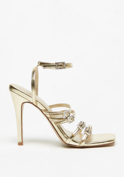 Haadana Embellished Ankle Strap Sandals with Stiletto Heels and Buckle Closure