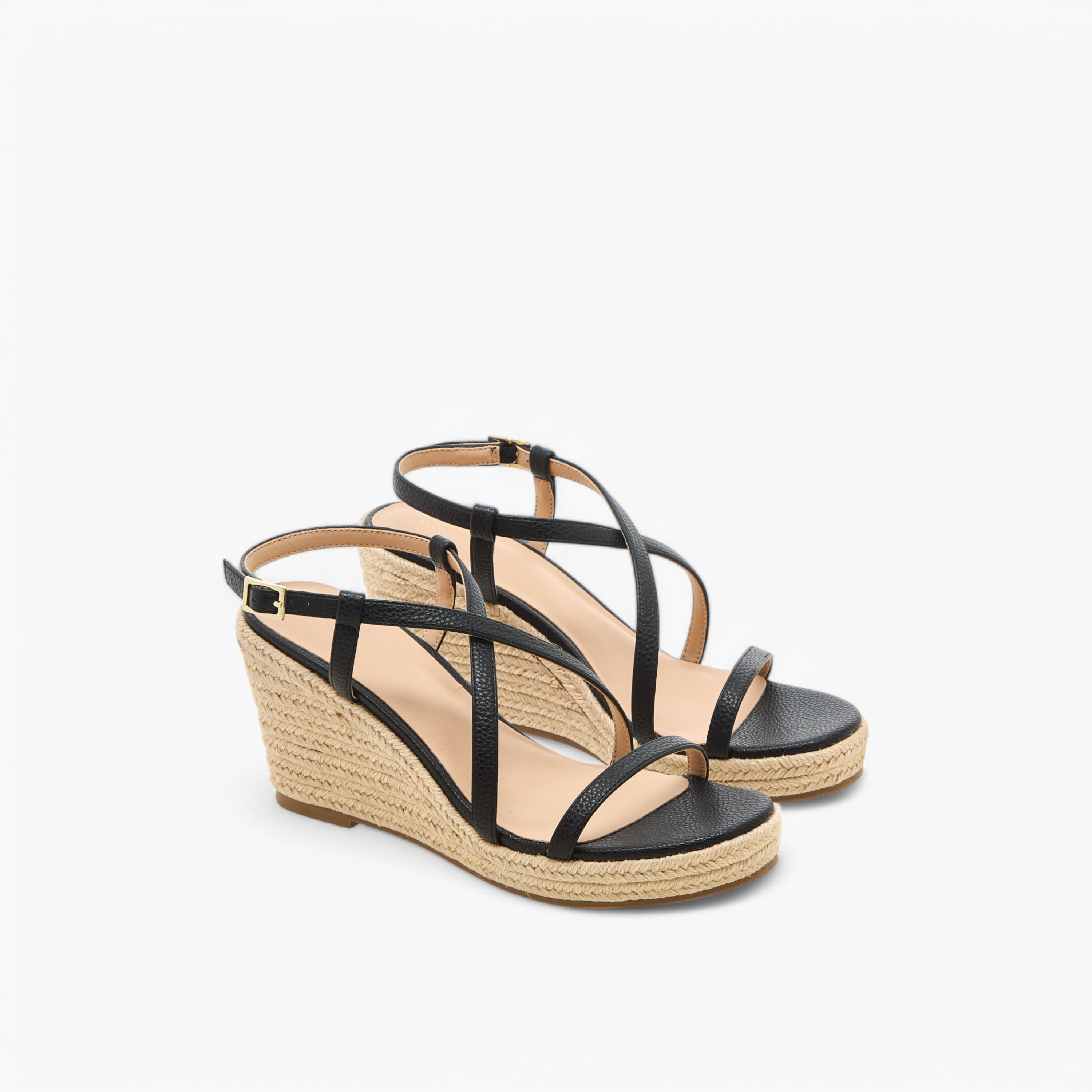 صندل بأحزمة متقاطعة بارزة الملمس وبكعب ويدج وإبزيم إغلاق من فلورا بيلا-women-shoes-sandals-heeled-image-1