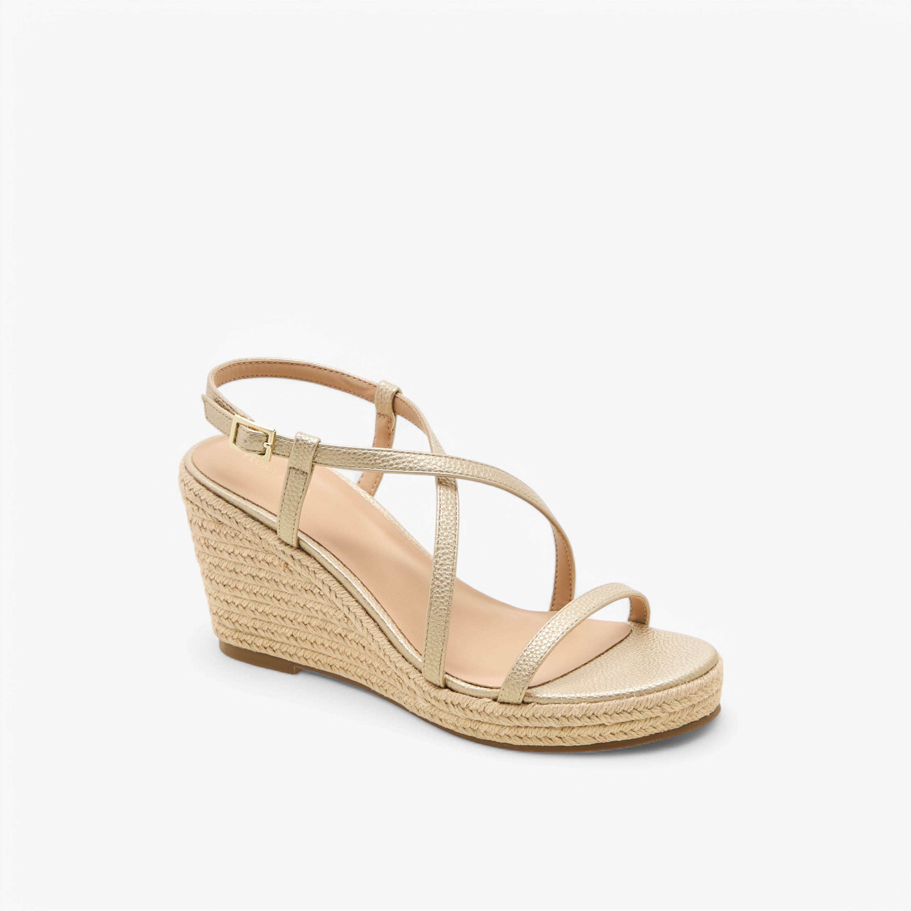 Flora Bella Textured Cross Strap Wedge Heel Sandals with Buckle Closure-women-shoes-sandals-heeled-image-2
