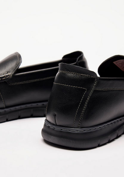 Le Confort Solid Slip-On Leather Loafers with Stitch Detail