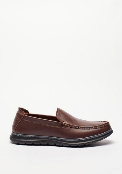 Le Confort Solid Slip-On Leather Loafers with Stitch Detail-Men%27s Casual Shoes-image-1