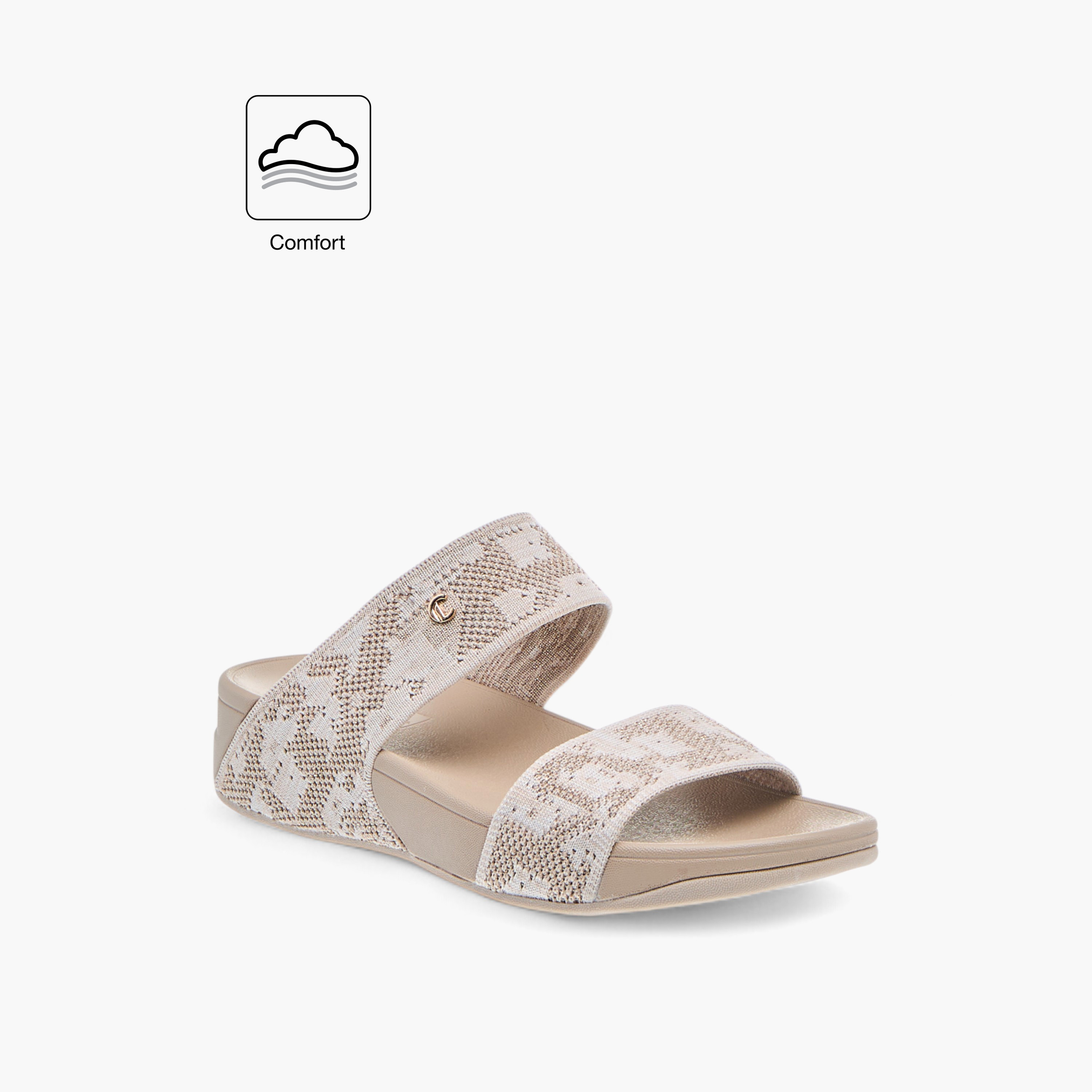 صندل مريح بارز الملمس سهل الارتداء بحواف ميتاليك من لو كونفورت-women-shoes-flats-sandals-image-2