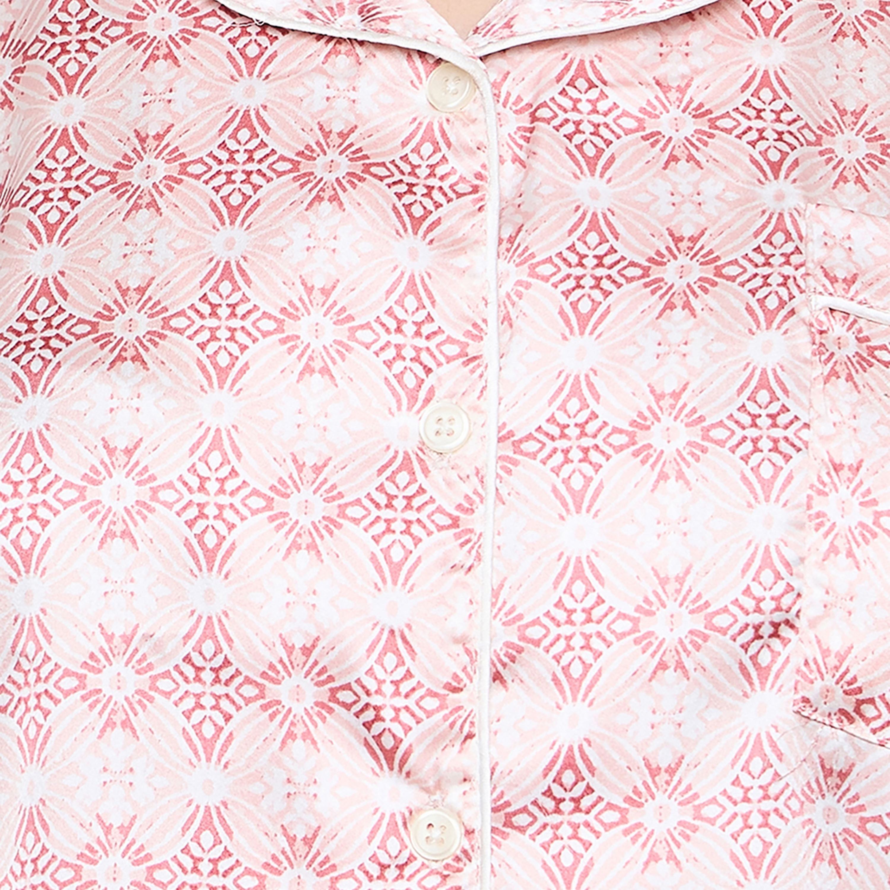 طقم قميص وبيجامة نسائي مطبوع بأزرار باللون الوردي الفاتح من كلوفيا - ساتان-women-clothing-nightwear-pyjamas-longsets-image-6