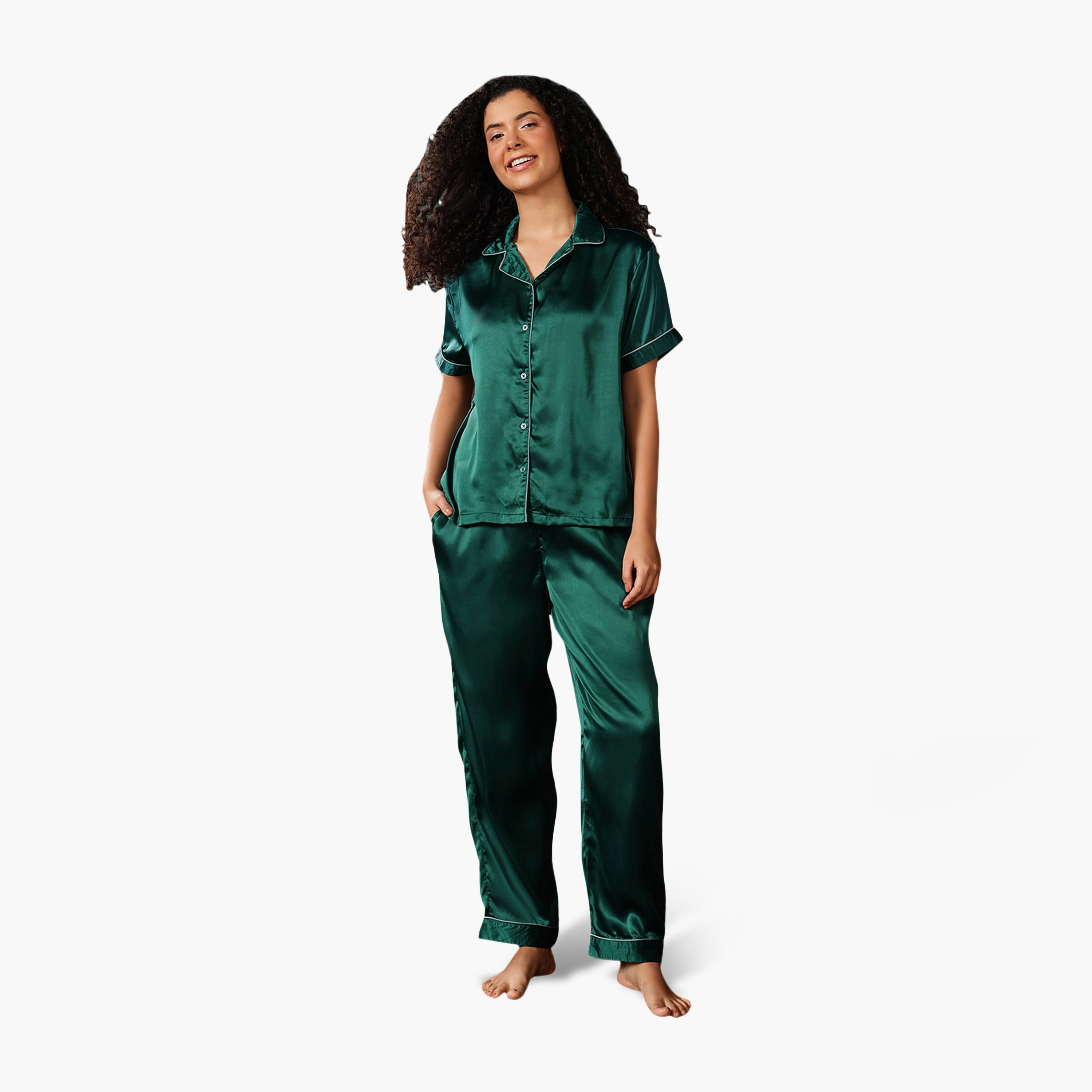 طقم قميص وبنطلون بيجامة نسائي بأزرار من كلوفيا - ساتان-women-clothing-nightwear-pyjamas-longsets-image-8