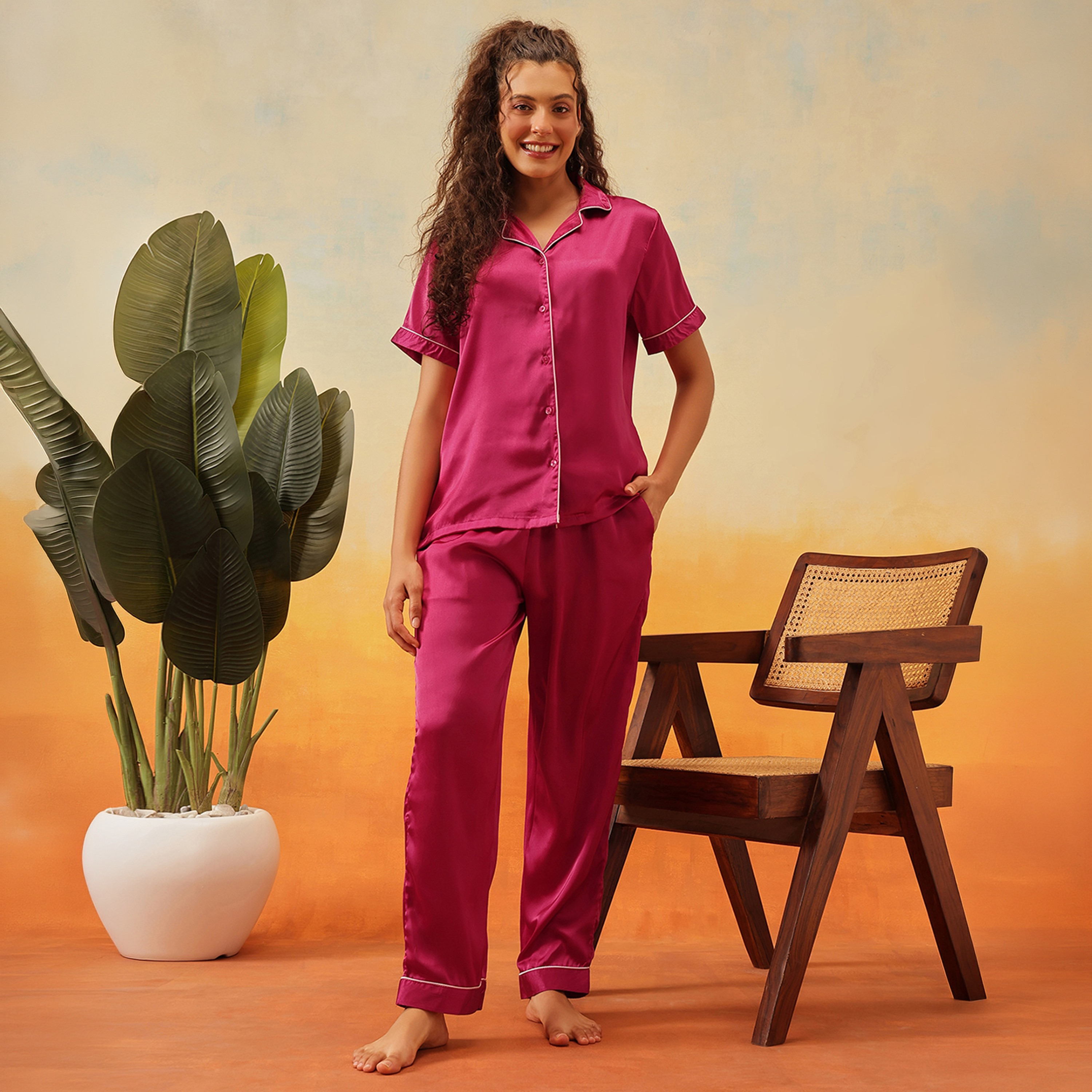 Clovia Button-Down Women's Shirt & Pyjama Set - Satin-women-clothing-nightwear-pyjamas-longsets-image-1