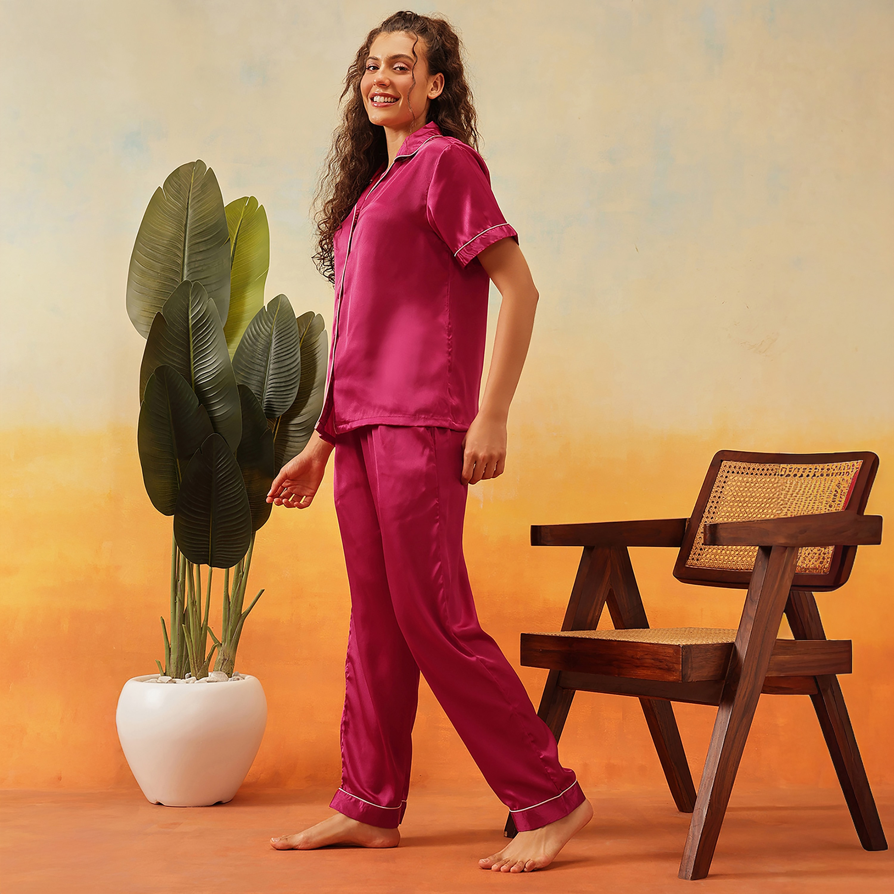Clovia Button-Down Women's Shirt & Pyjama Set - Satin-women-clothing-nightwear-pyjamas-longsets-image-3