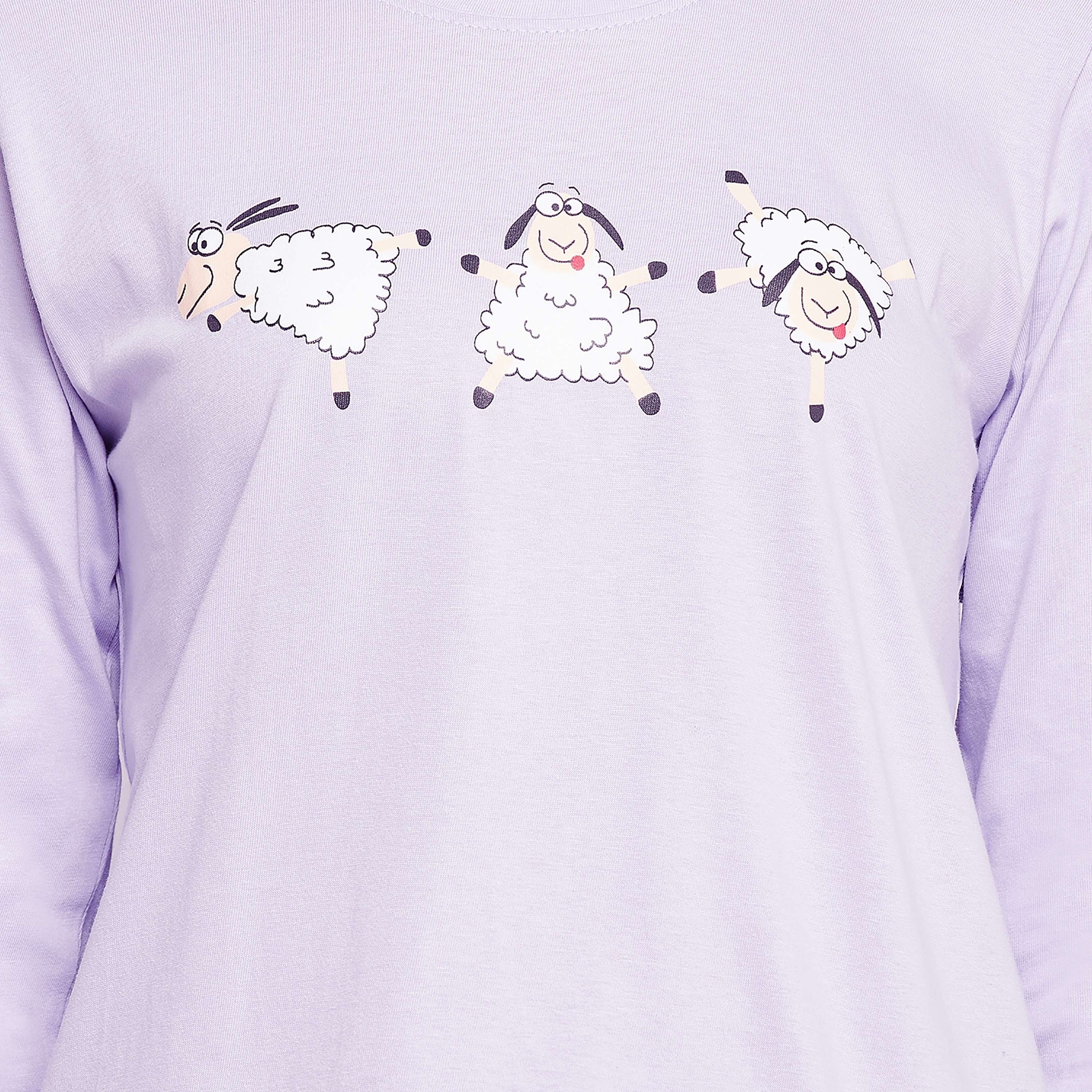Clovia Sheep Printed Women's Top in Lilac & Chic Basic Pyjama in Black - 100% Cotton-women-clothing-nightwear-pyjamas-longsets-image-6