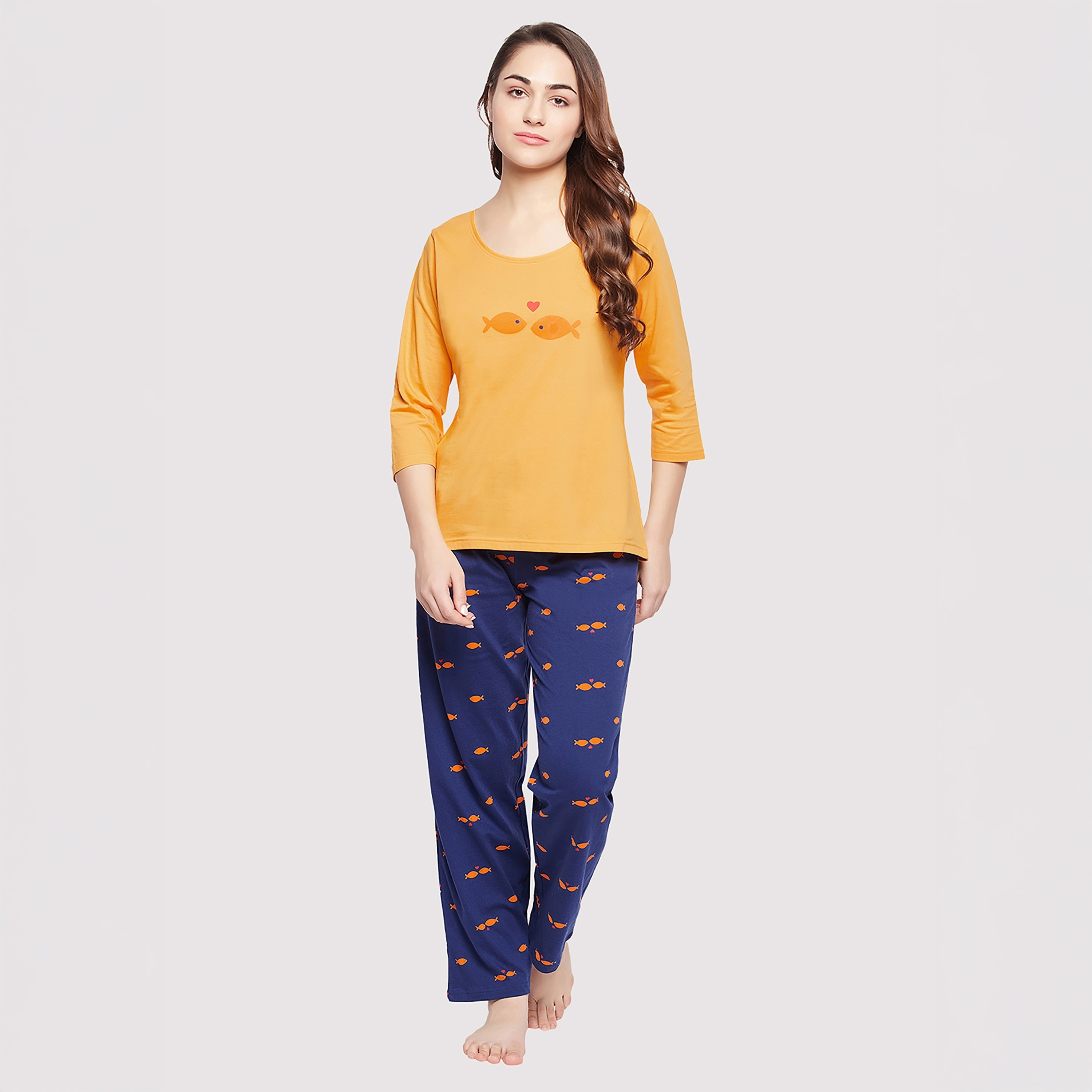 Clovia Fish Printed Women's Top & Pyjama - 100% Cotton-women-clothing-nightwear-pyjamas-longsets-image-1
