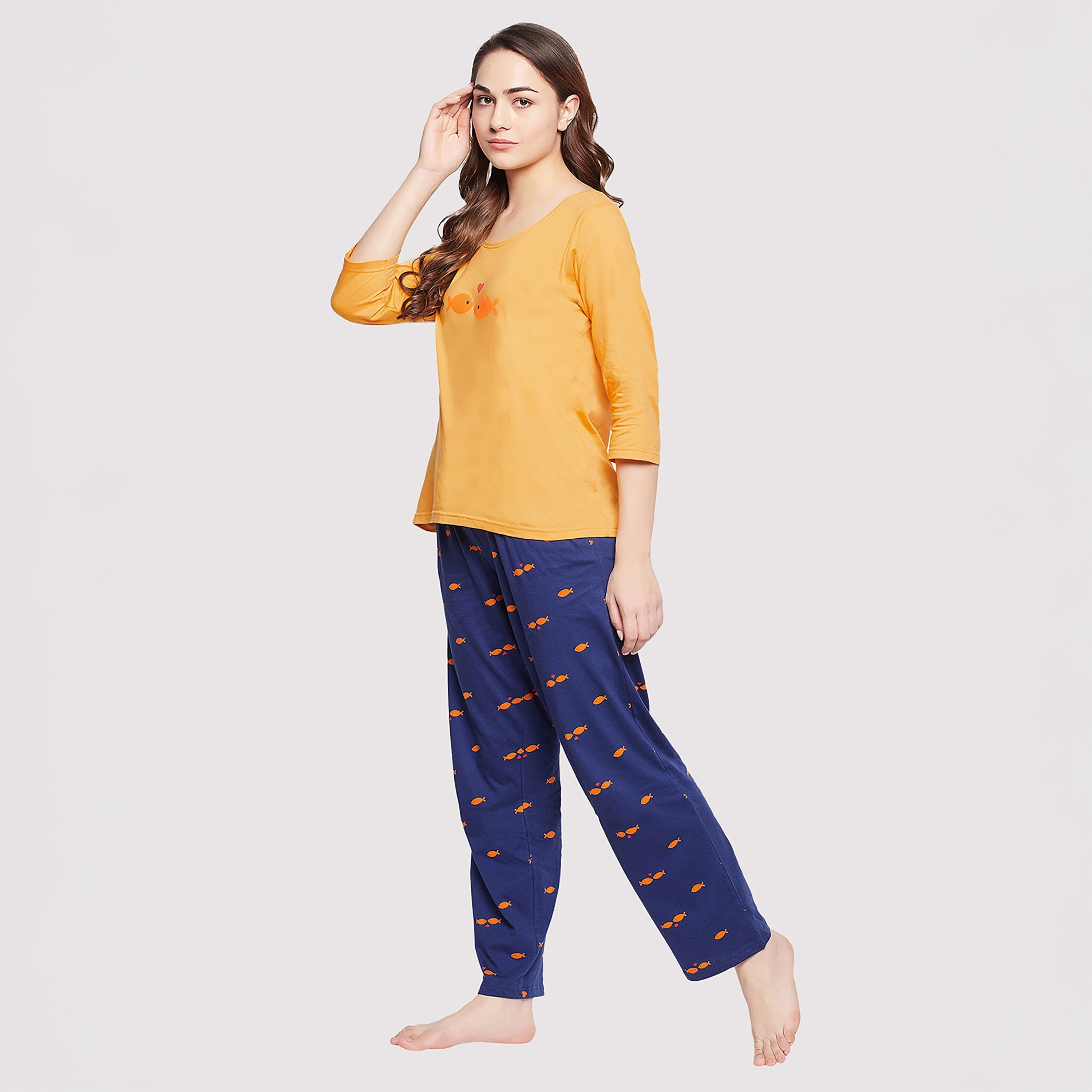 Clovia Fish Printed Women's Top & Pyjama - 100% Cotton-women-clothing-nightwear-pyjamas-longsets-image-3