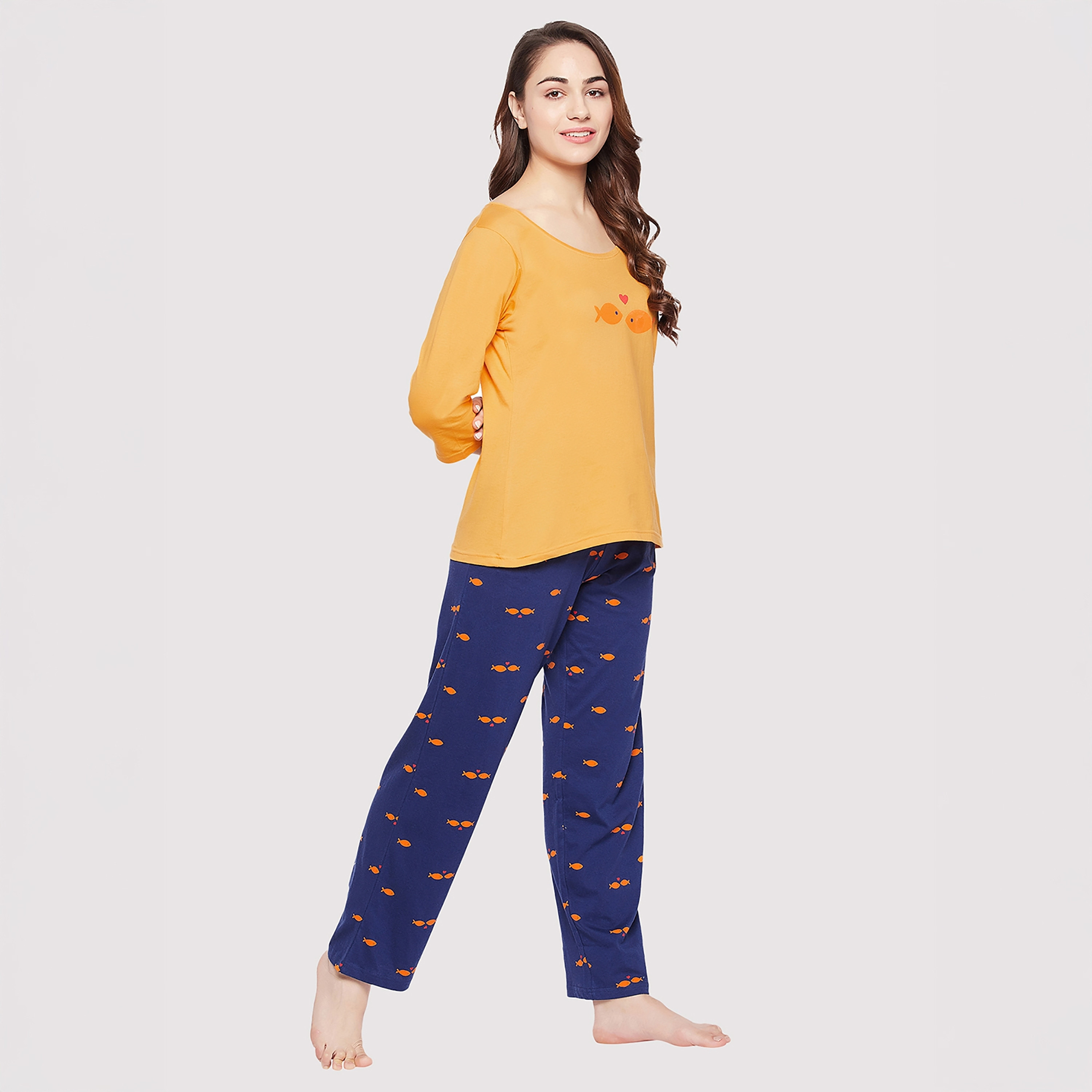 Clovia Fish Printed Women's Top & Pyjama - 100% Cotton-women-clothing-nightwear-pyjamas-longsets-image-4