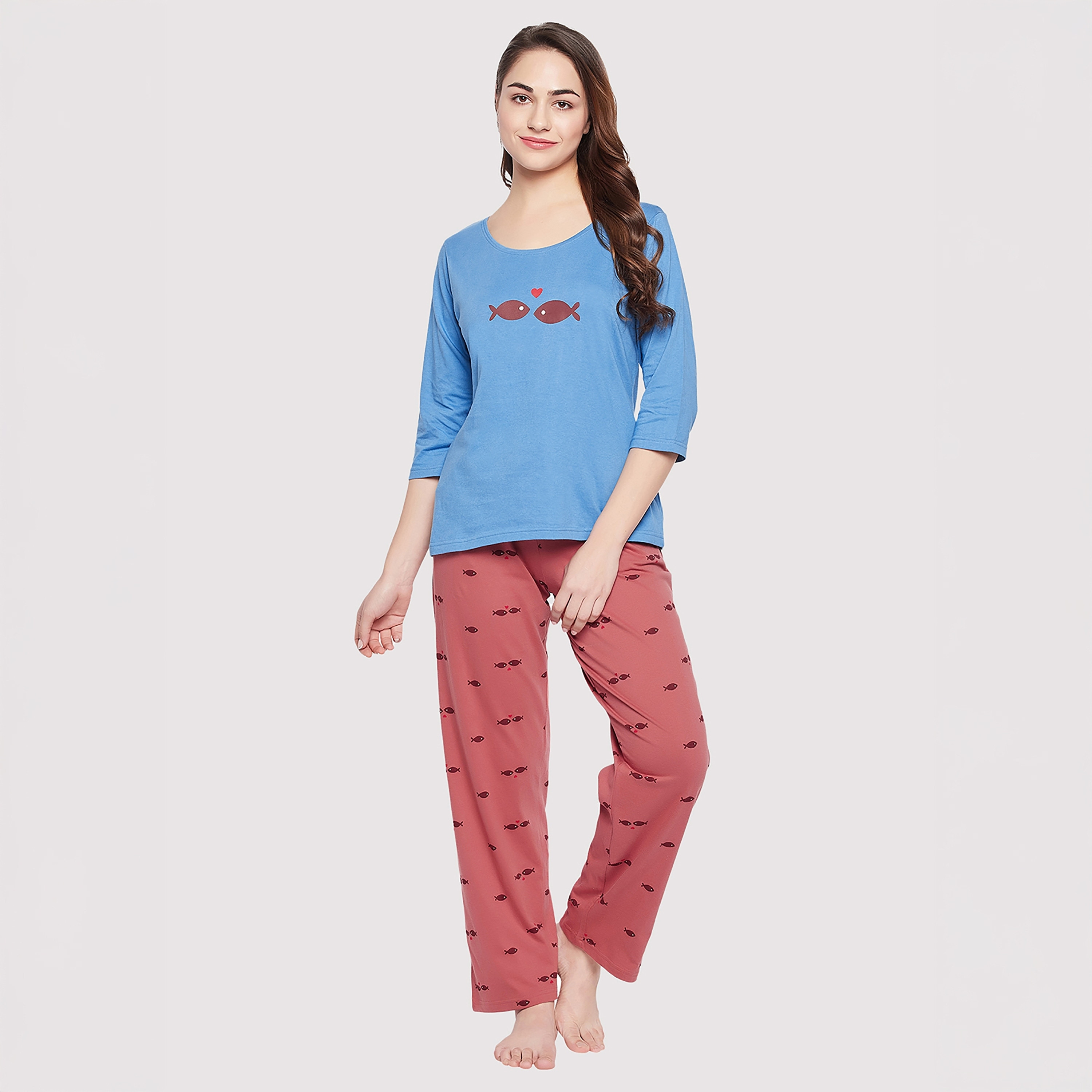 Clovia Fish Printed Women's Top & Pyjama - 100% Cotton-women-clothing-nightwear-pyjamas-longsets-image-8