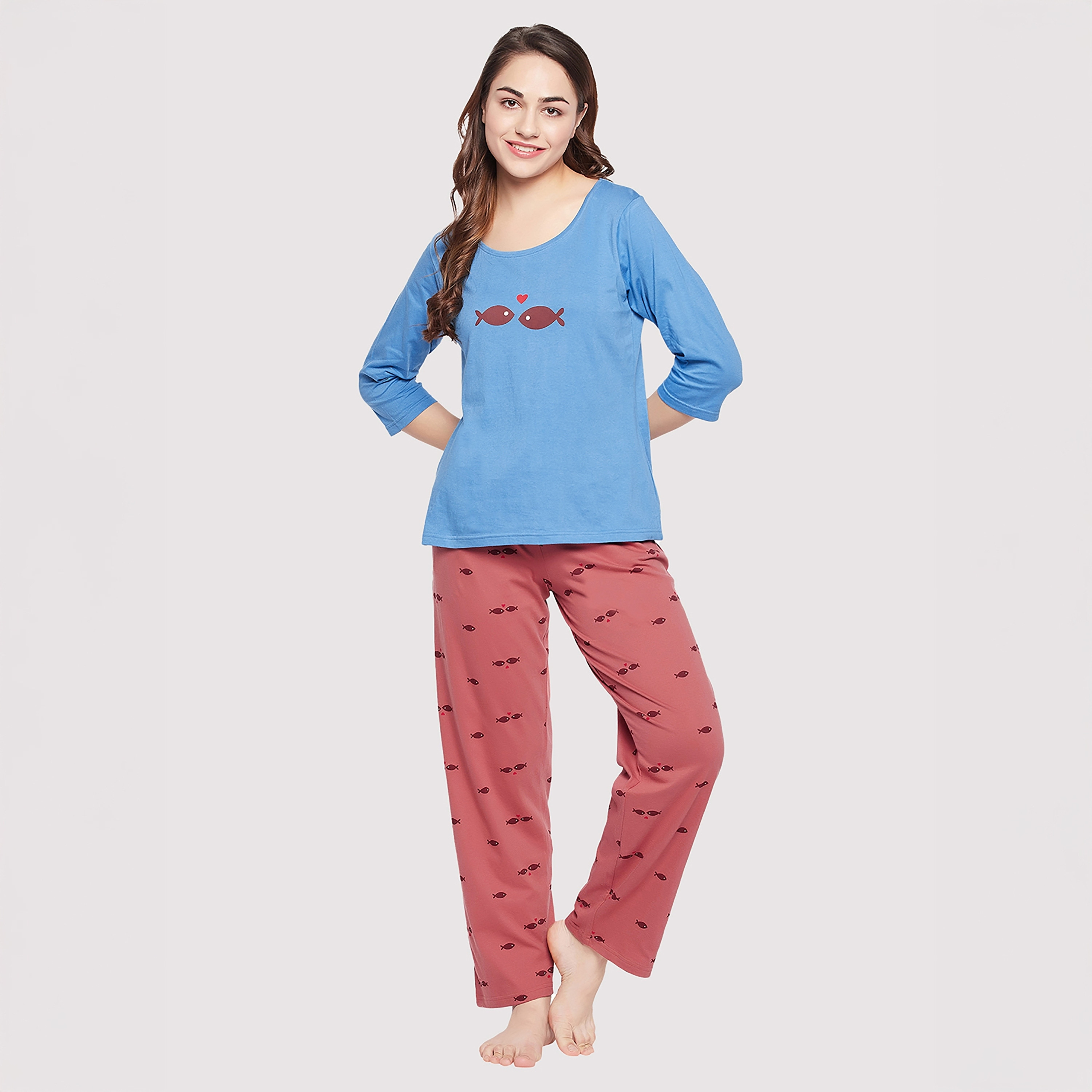 Clovia Fish Printed Women's Top & Pyjama - 100% Cotton-women-clothing-nightwear-pyjamas-longsets-image-9