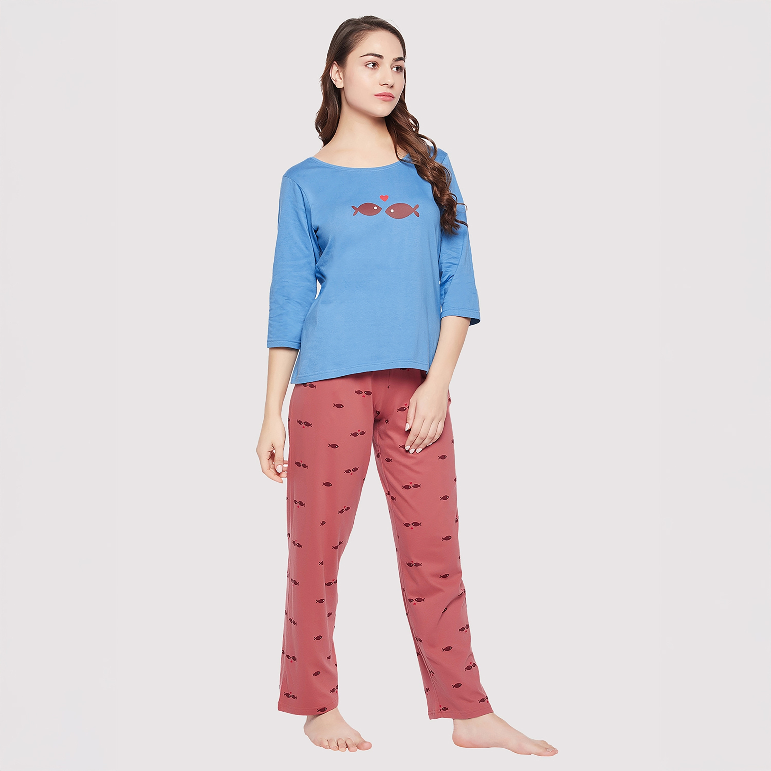 Clovia Fish Printed Women's Top & Pyjama - 100% Cotton-women-clothing-nightwear-pyjamas-longsets-image-10
