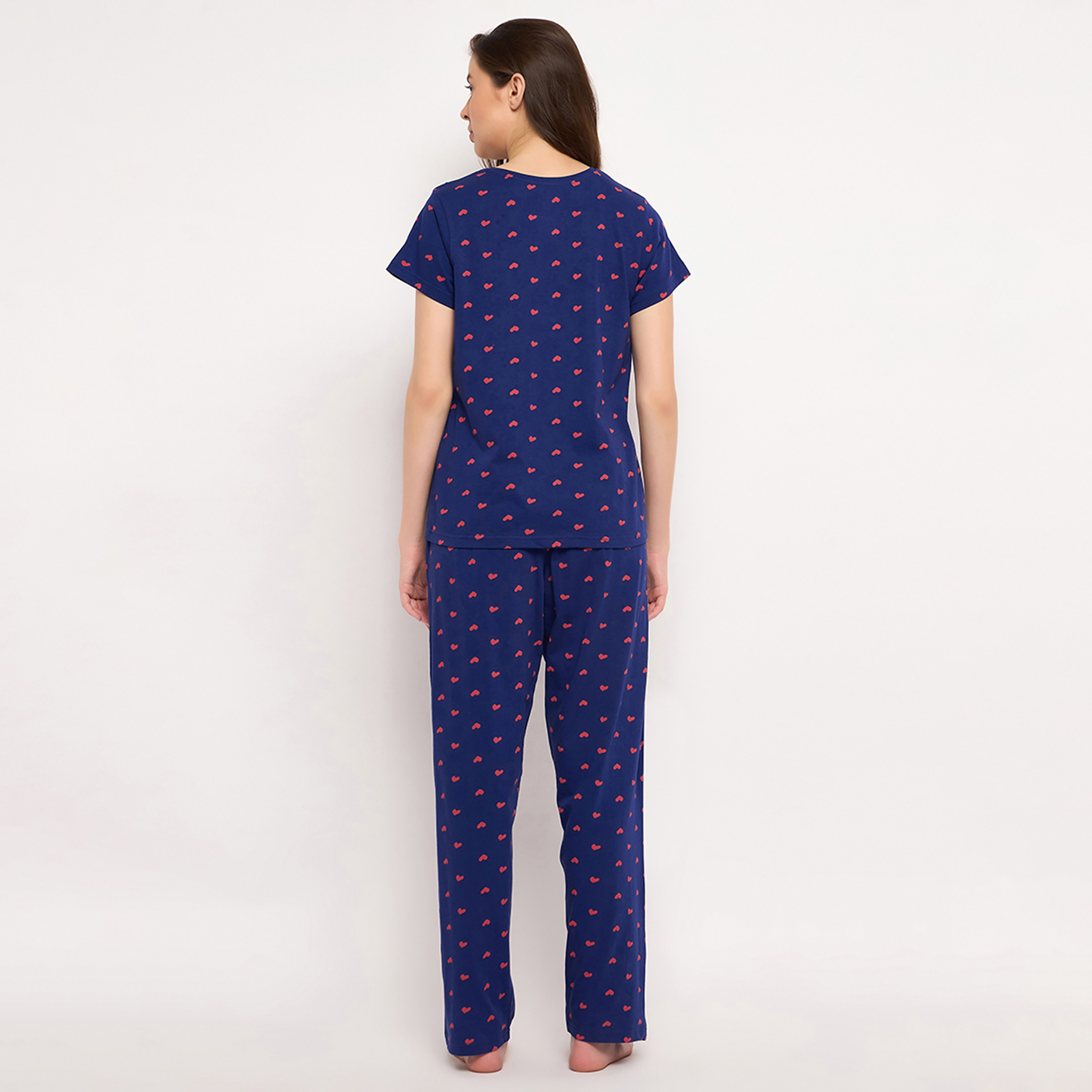 طقم بيجاما وبلوزة النسائي بطبعة قلب باللون الأزرق الداكن من كلوفيا - قطن ١٠٠٪-women-clothing-nightwear-pyjamas-longsets-image-4