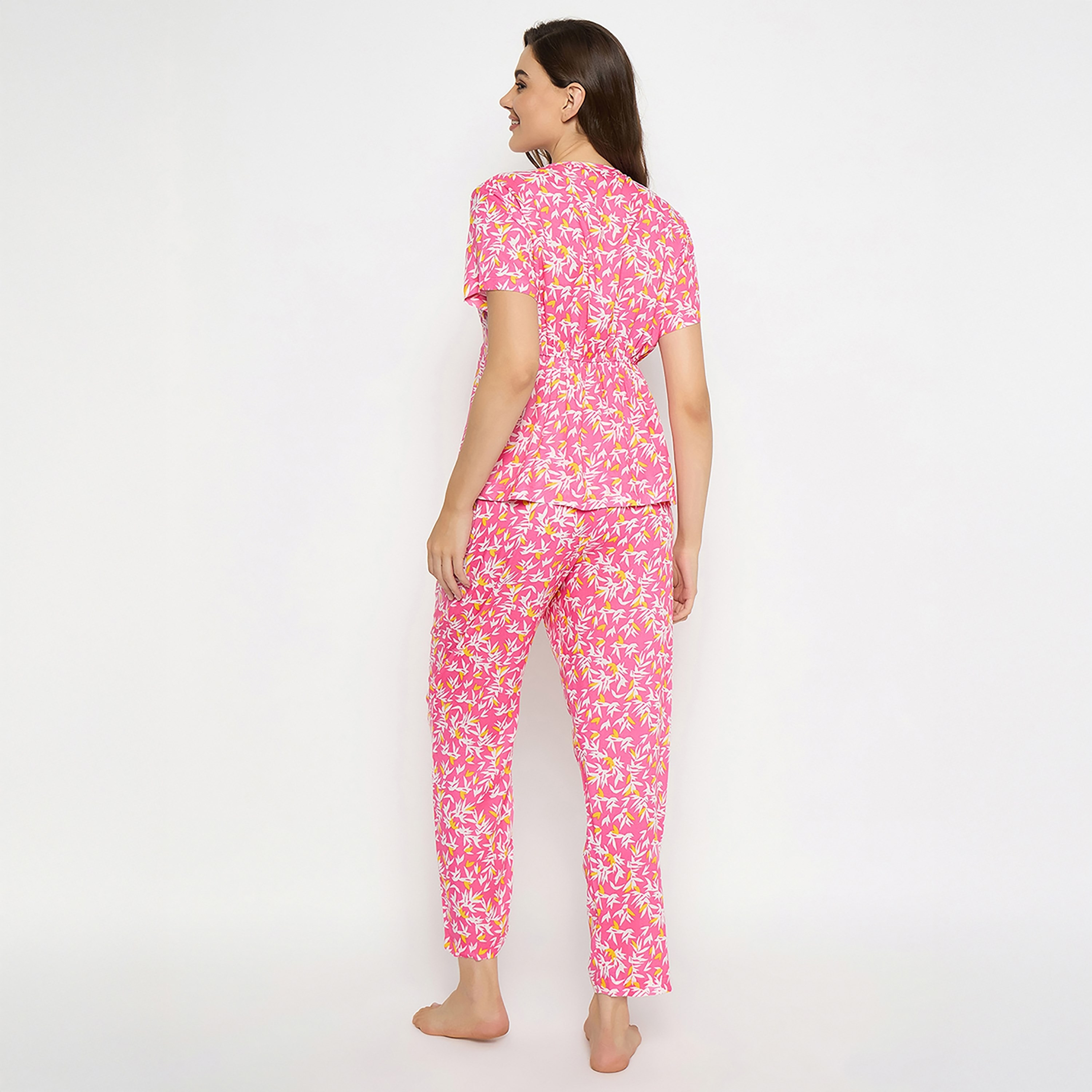 Clovia Floral Printed Women's Top & Pyjama Set in Light Pink - Rayon-women-clothing-nightwear-pyjamas-longsets-image-4