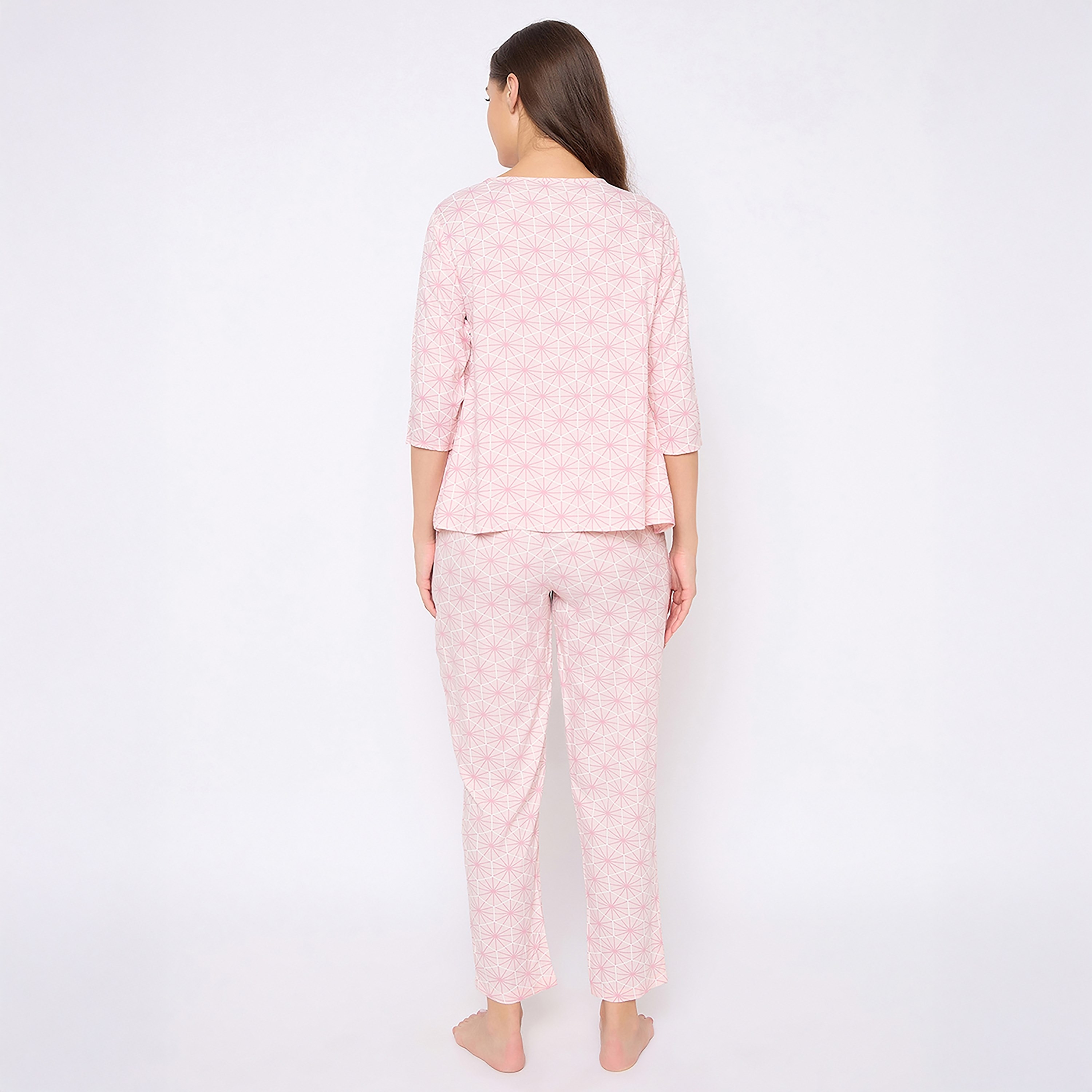 Clovia Printed Button Up Women's Top & Pyjama Set in Baby Pink - Rayon-women-clothing-nightwear-pyjamas-longsets-image-4