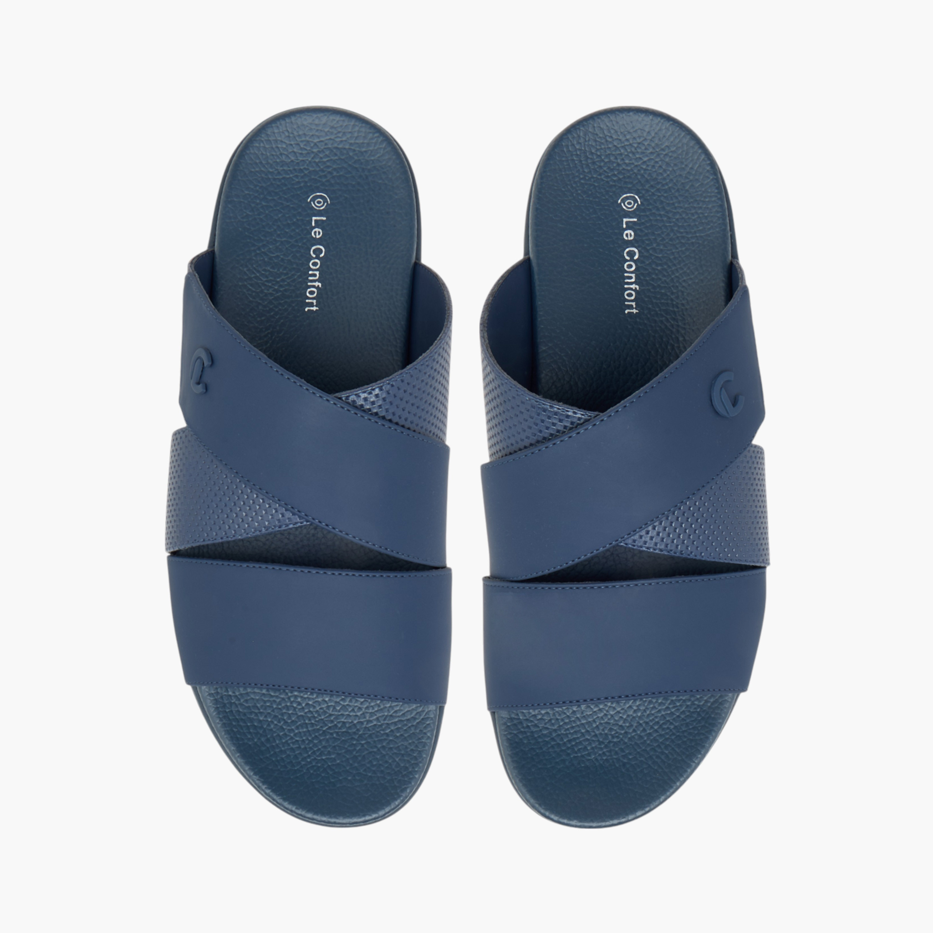 Le Confort Textured Cross Strap Slip-On Comfort Sandals-men-shoes-sandals-image-1