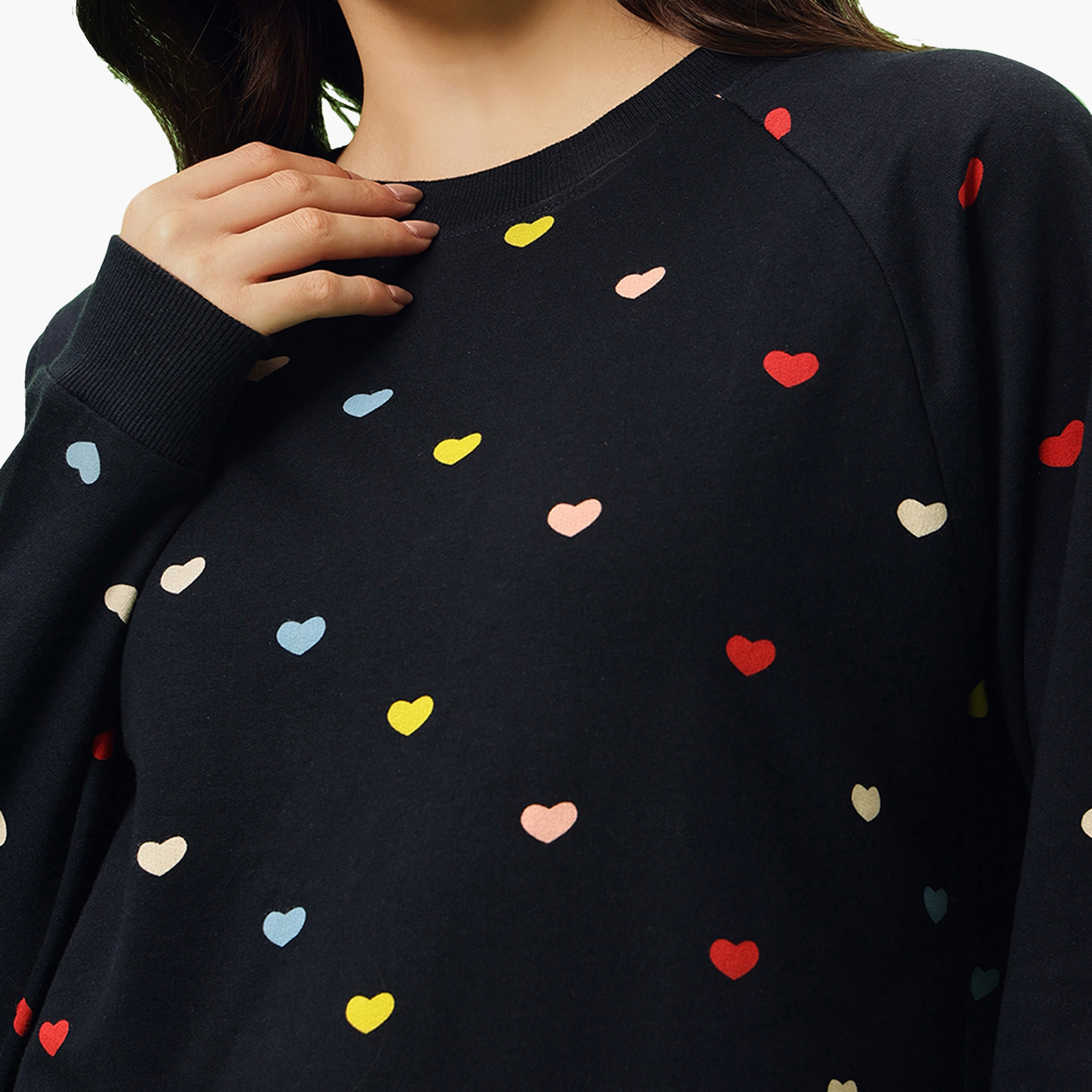 Clovia Heart Print Women's Sweatshirt & Joggers Set in Navy Colour - 100% Terry Cotton-women-clothing-nightwear-pyjamas-longsets-image-6