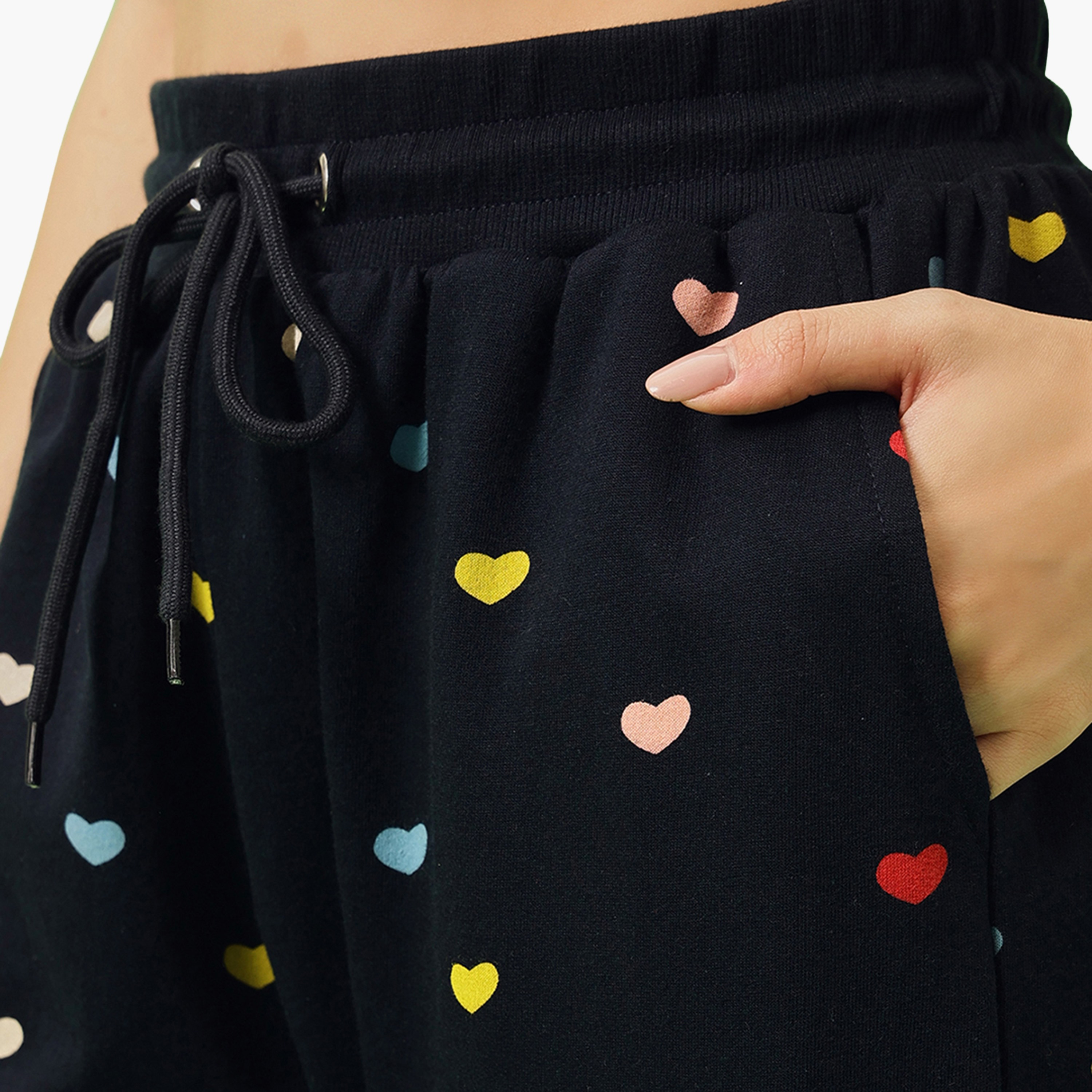 Clovia Heart Print Women's Sweatshirt & Joggers Set in Navy Colour - 100% Terry Cotton-women-clothing-nightwear-pyjamas-longsets-image-7