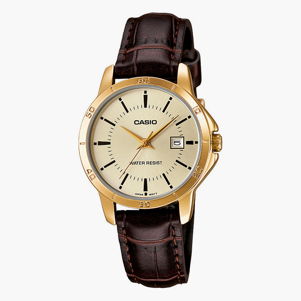 ساعة يد تناظرية بنية بحزام جلدي للنساء من كاسيو LTP-V004GL-9AUDF-women-watchesandjewellery-watches-image-1
