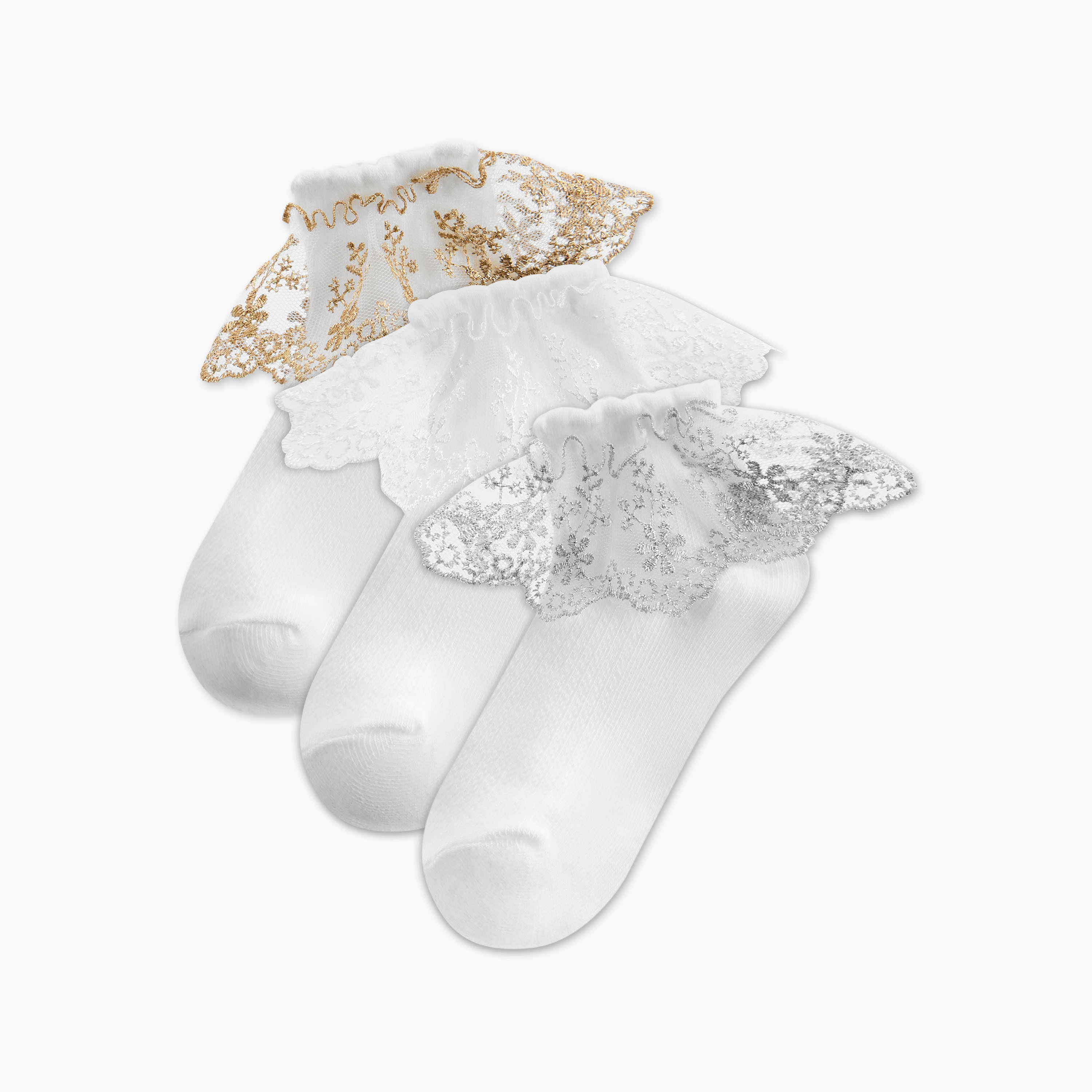 Pack of 3 Flora Bella Girls Socks with Lace Frill-girls-accessories-socks-image-1