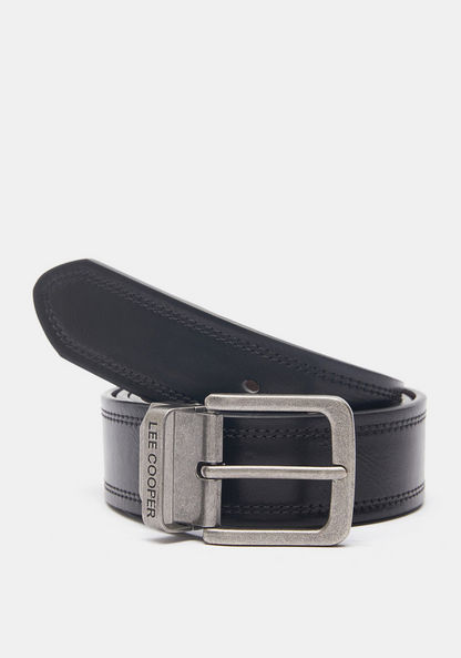 Lee Cooper Solid Belt with Pin Buckle Closure and Stitch Detailing-Men%27s Belts-image-0