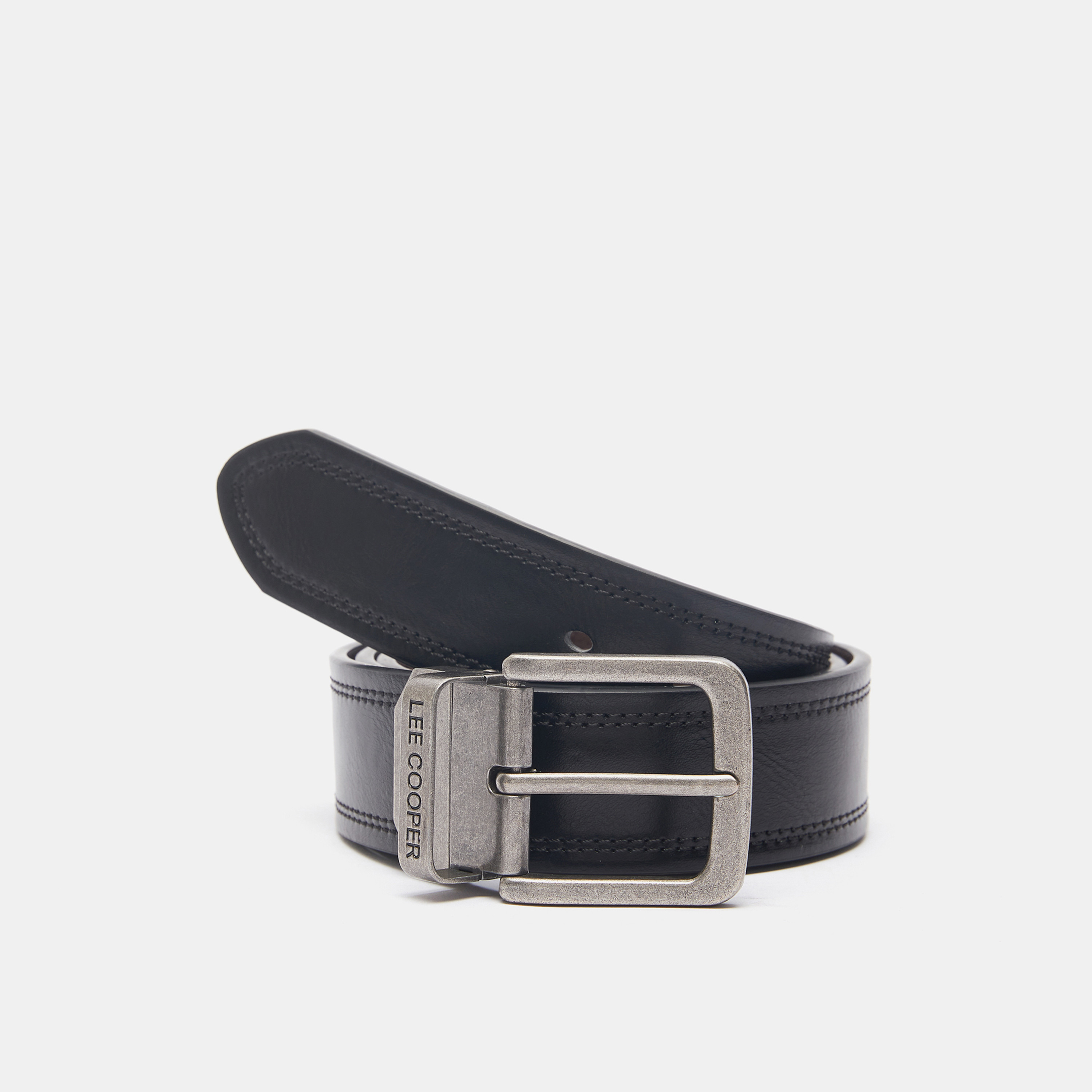 حزام سادة بإبزيم بدبوس إغلاق وتفاصيل مغرّزة من لي كوبر-men-beltsandwallets-belts-image-1