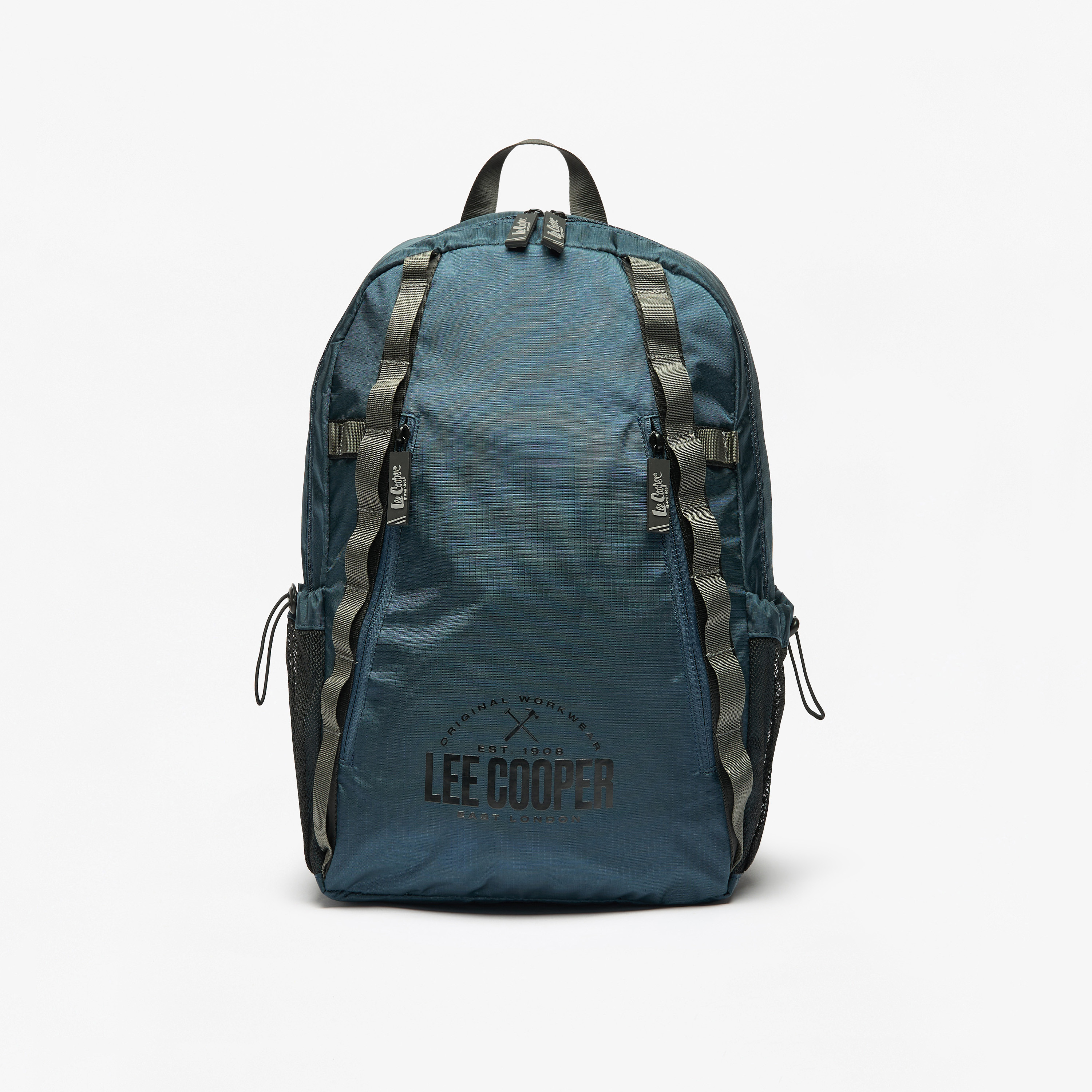 Lee Cooper Logo Print Backpack with Adjustable Straps and Zip Closure-men-bags-image-1