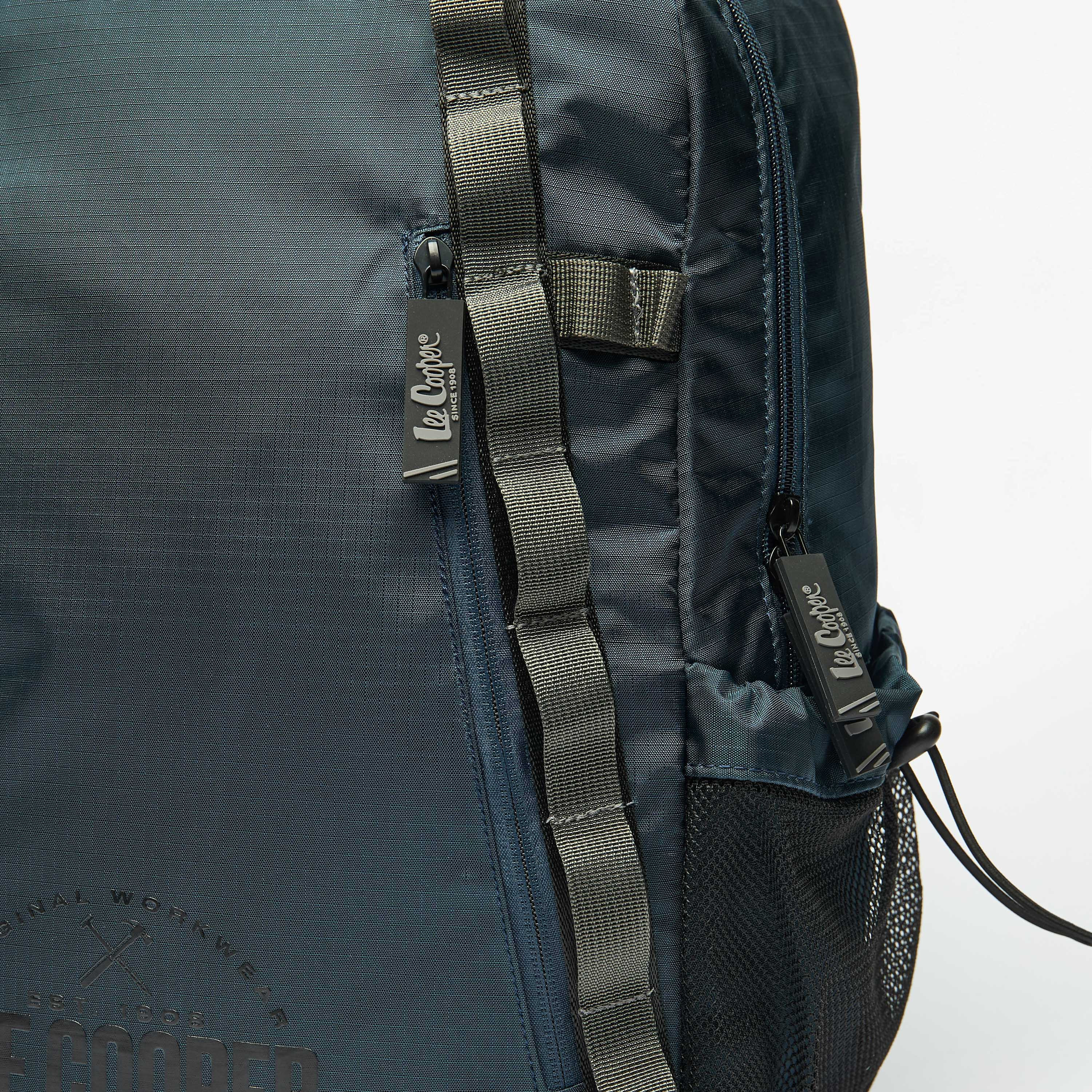 Lee Cooper Logo Print Backpack with Adjustable Straps and Zip Closure-men-bags-image-4