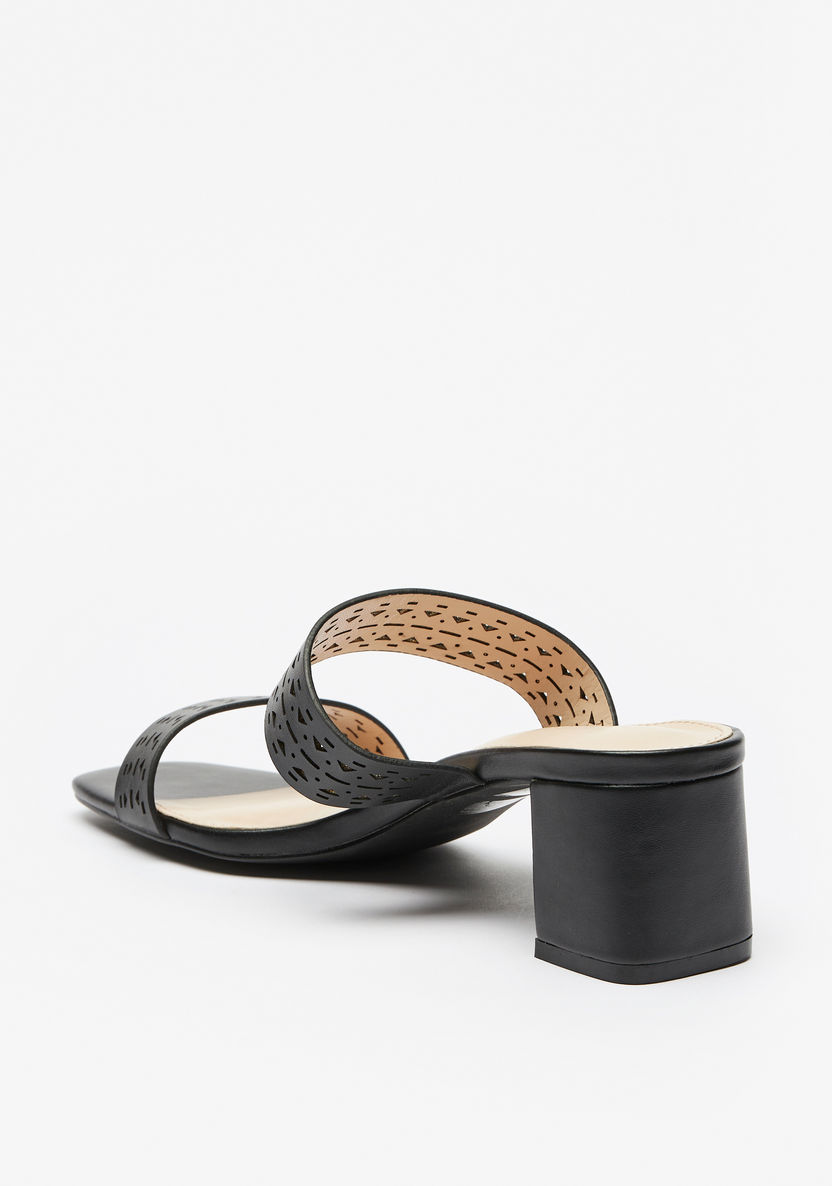 Celeste Women's Cutwork Detail Slip-On Sandals with Block Heels-Women%27s Heel Sandals-image-1