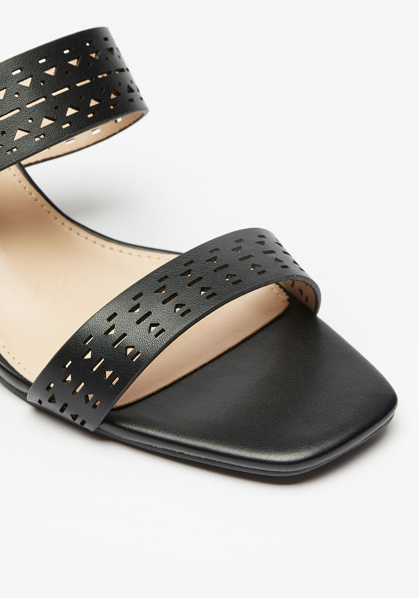 Celeste Women's Cutwork Detail Slip-On Sandals with Block Heels-Women%27s Heel Sandals-image-4