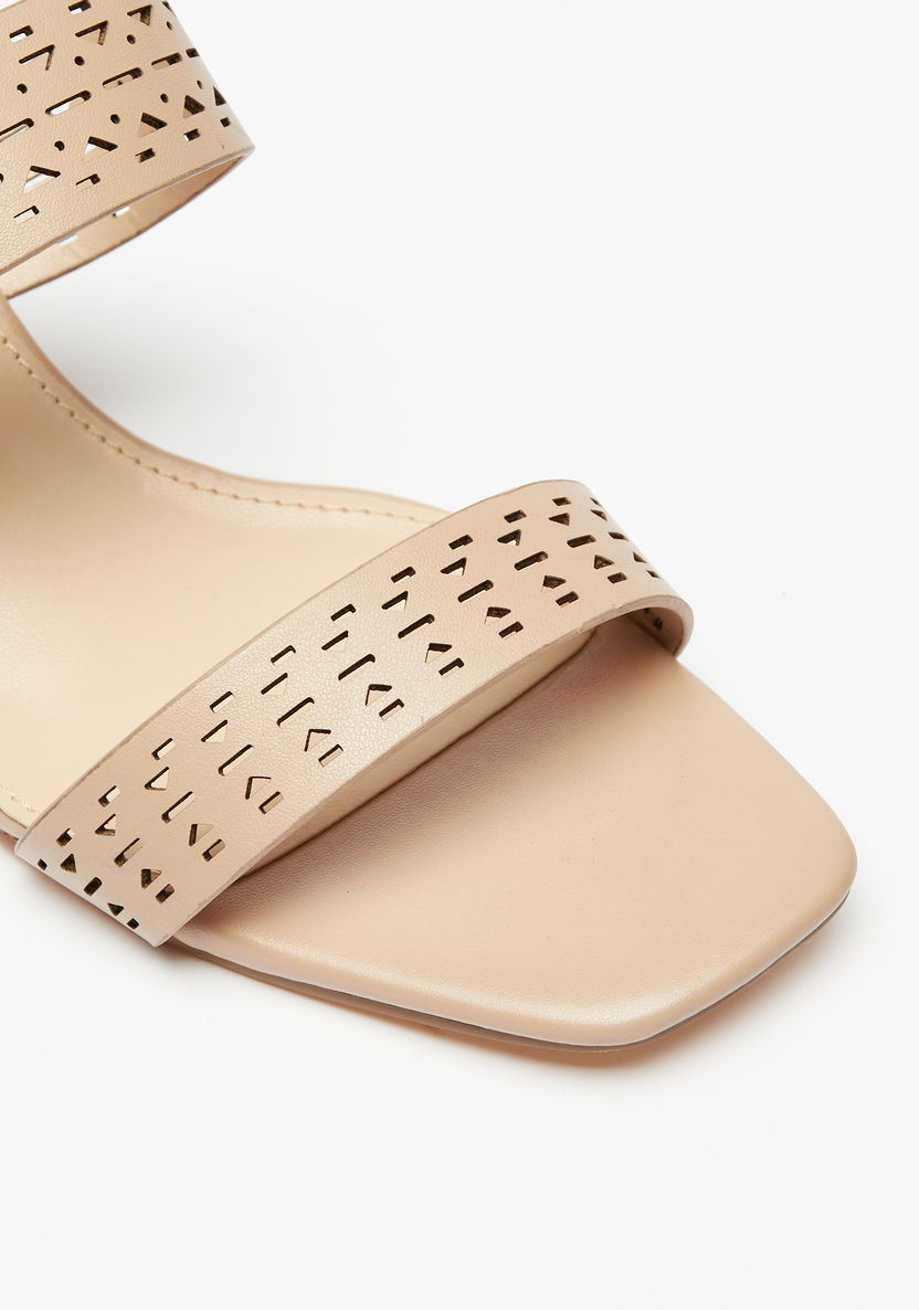 Celeste Women's Cutwork Detail Slip-On Sandals with Block Heels-Women%27s Heel Sandals-image-4