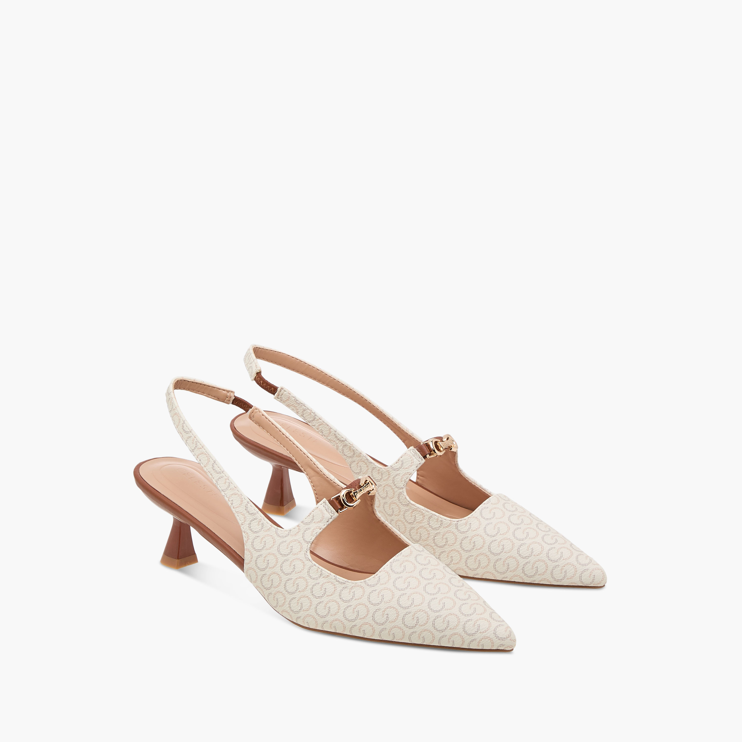 Celeste Women's Monogram Print Slingback Shoes with Kitten Heels-women-shoes-heels-image-1
