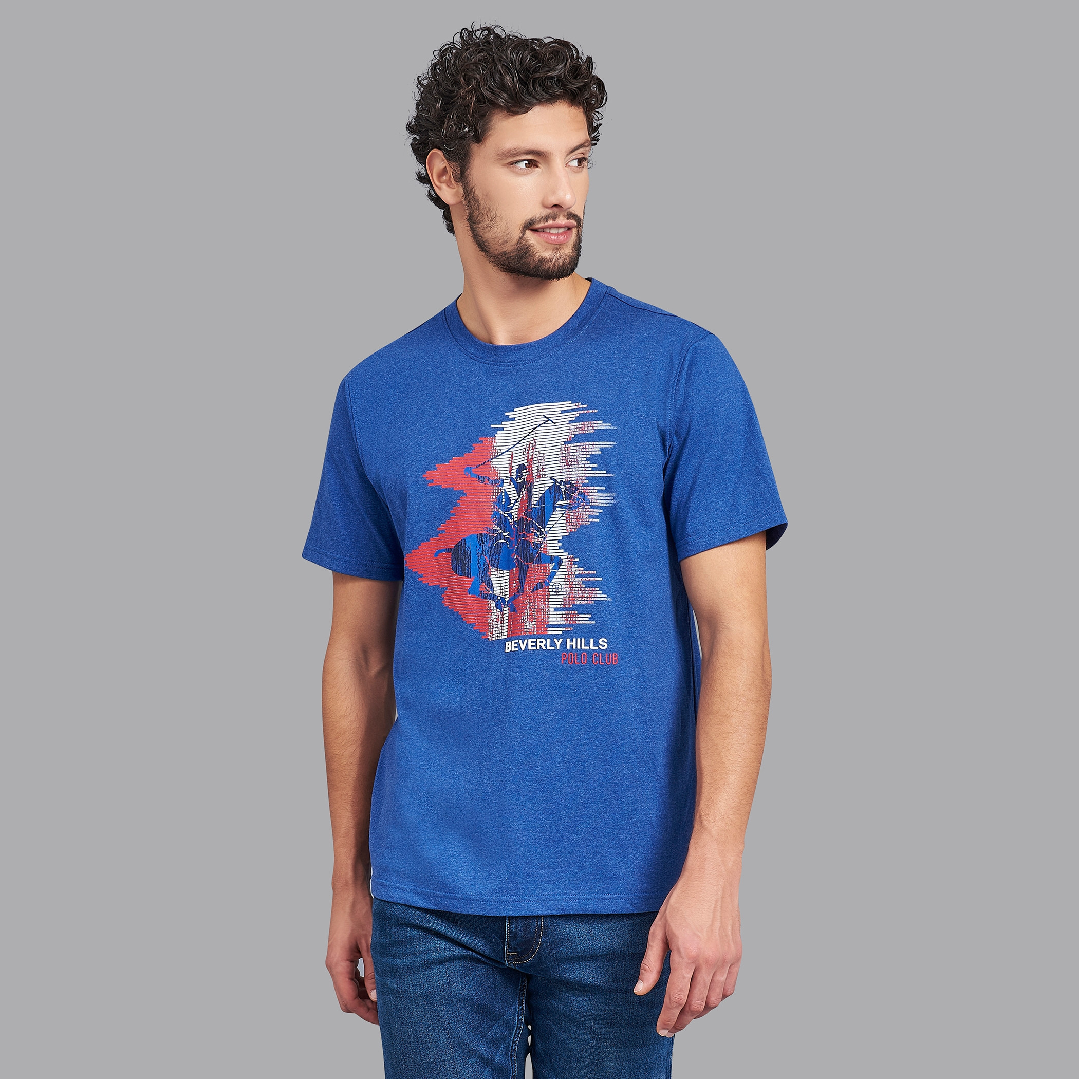 قميص بيفرلي هيلز بولو كلب أزرق مطبوع بياقة مستديرة وأكمام قصيرة للرجال-men-clothing-tshirtsandpolos-tshirts-image-1