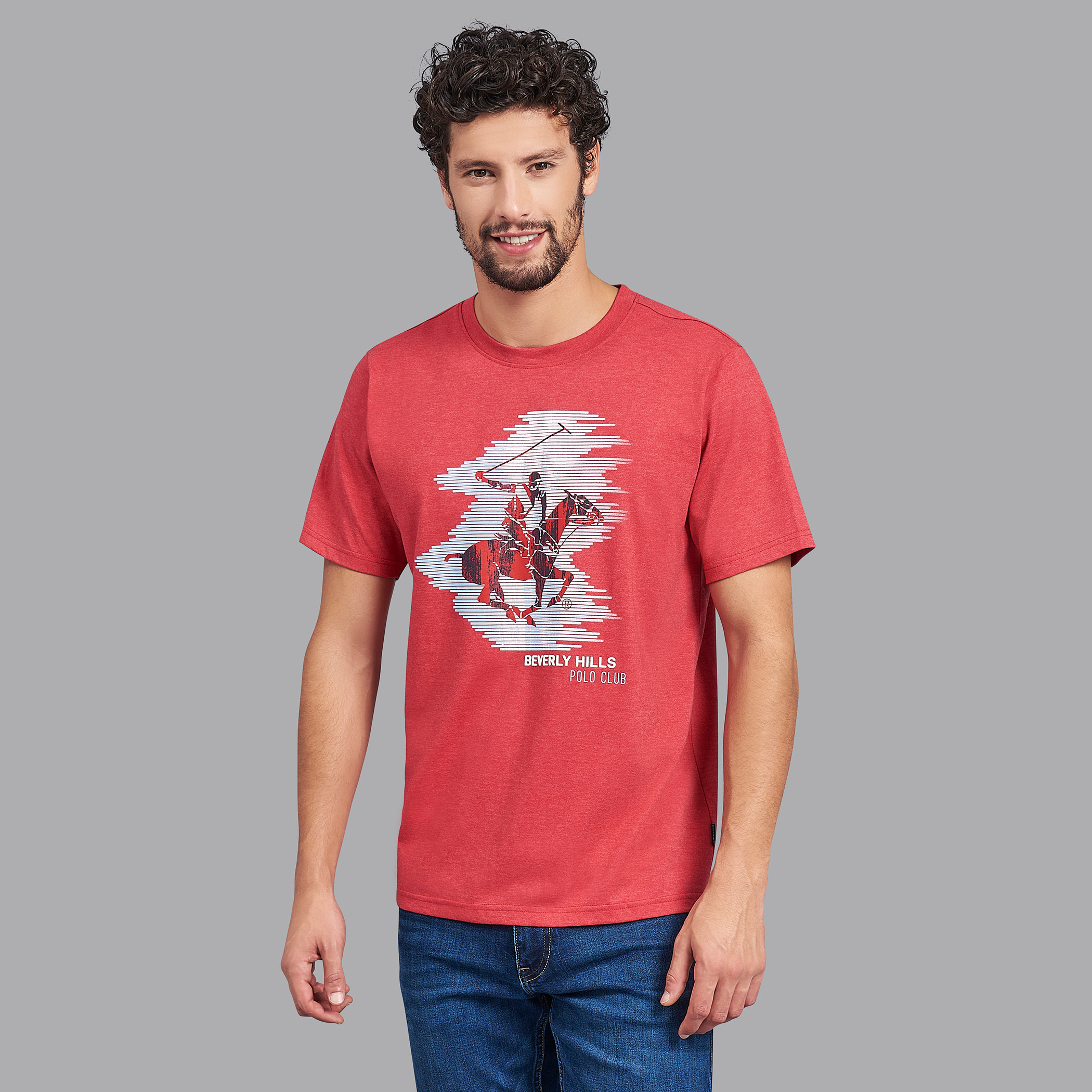قميص بيفرلي هيلز بولو كلب أحمر بياقة مستديرة وأكمام قصيرة مطبوع للرجال-men-clothing-tshirtsandpolos-tshirts-image-1