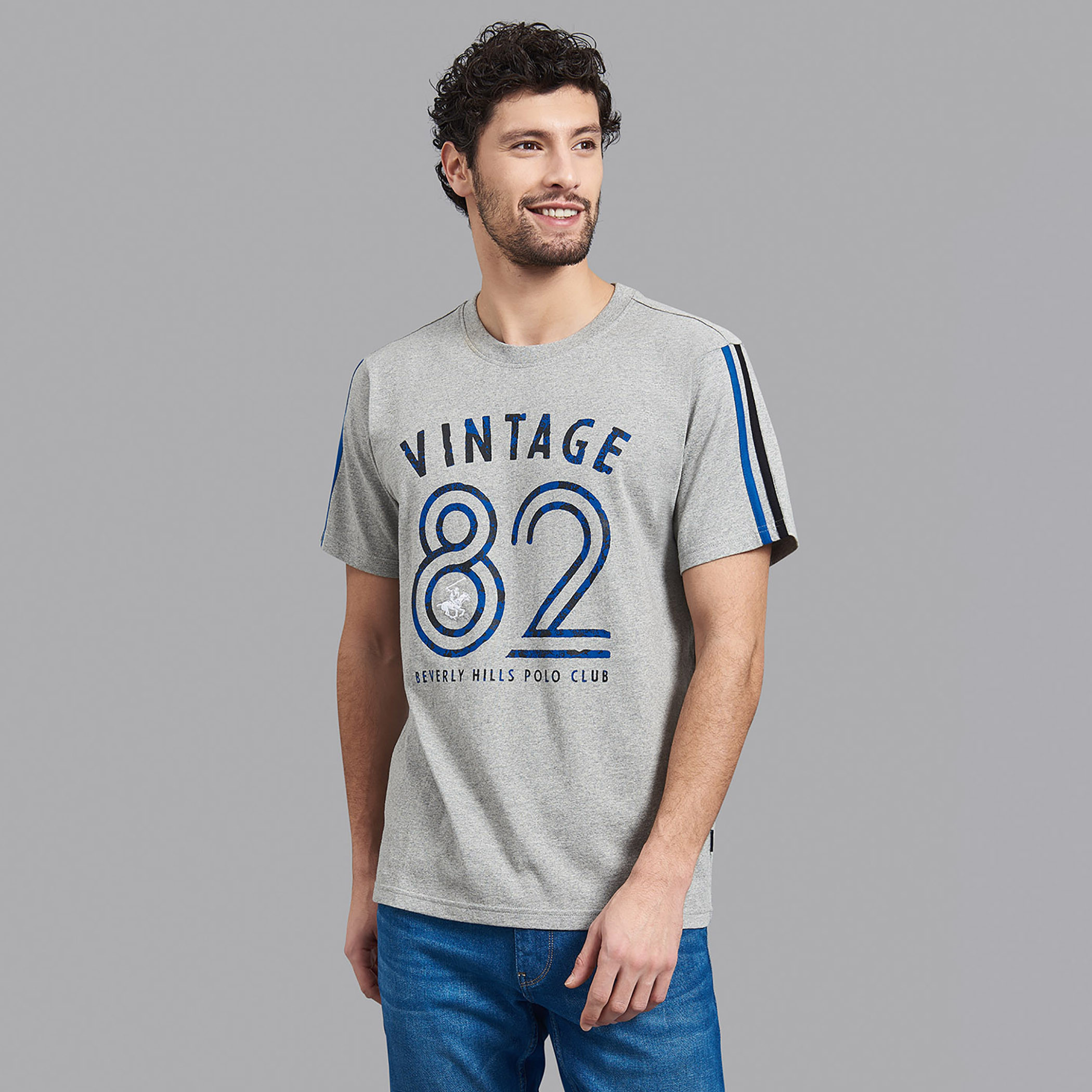 قميص بيفرلي هيلز بولو كلب بياقة مستديرة وأكمام قصيرة مطبوع رمادي للرجال-men-clothing-tshirtsandpolos-tshirts-image-1