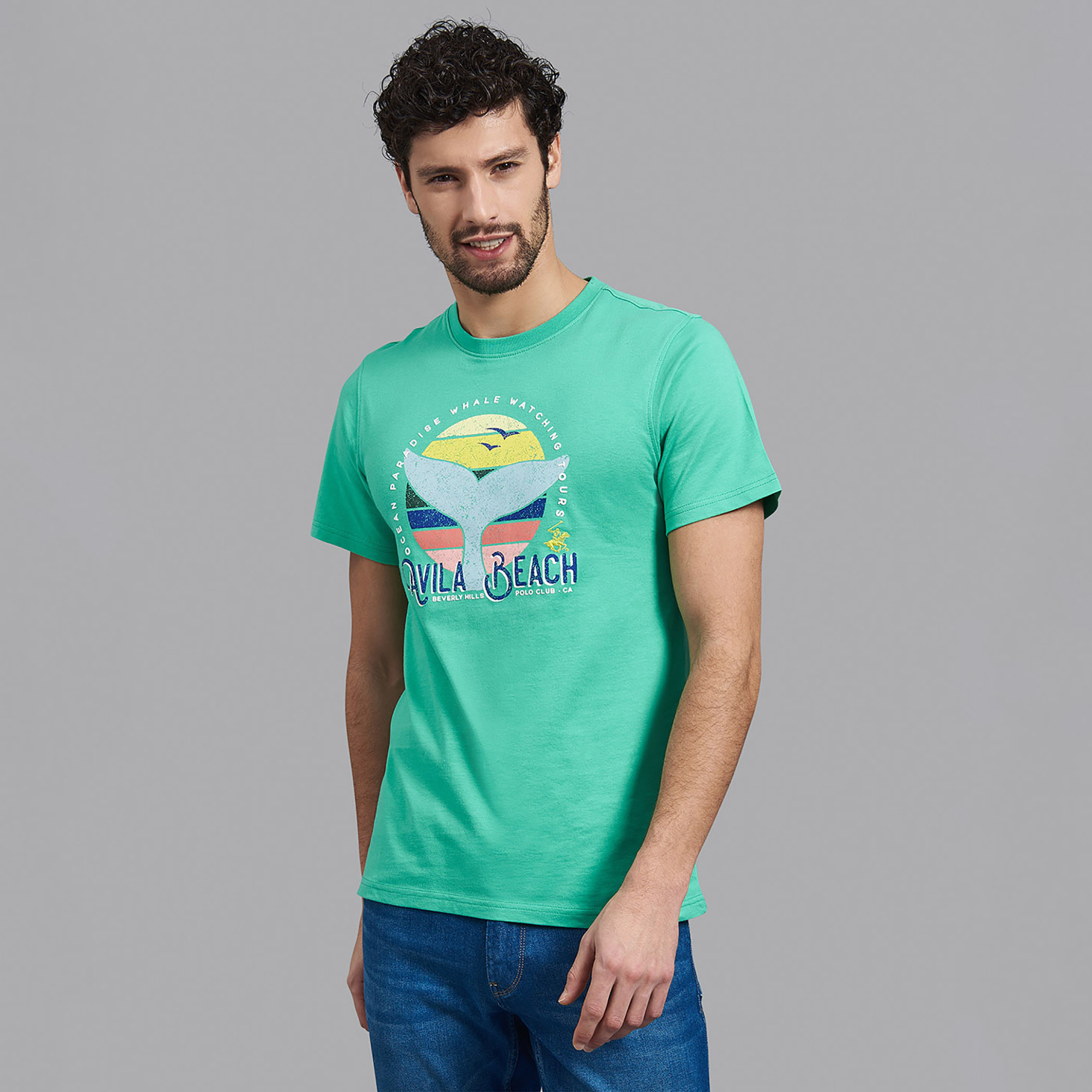 Beverly Hills Polo Club Men Light Green Printed Crew Neck Short Sleeves T-Shirt-PROMO_CP_BHPC_101125-image-1