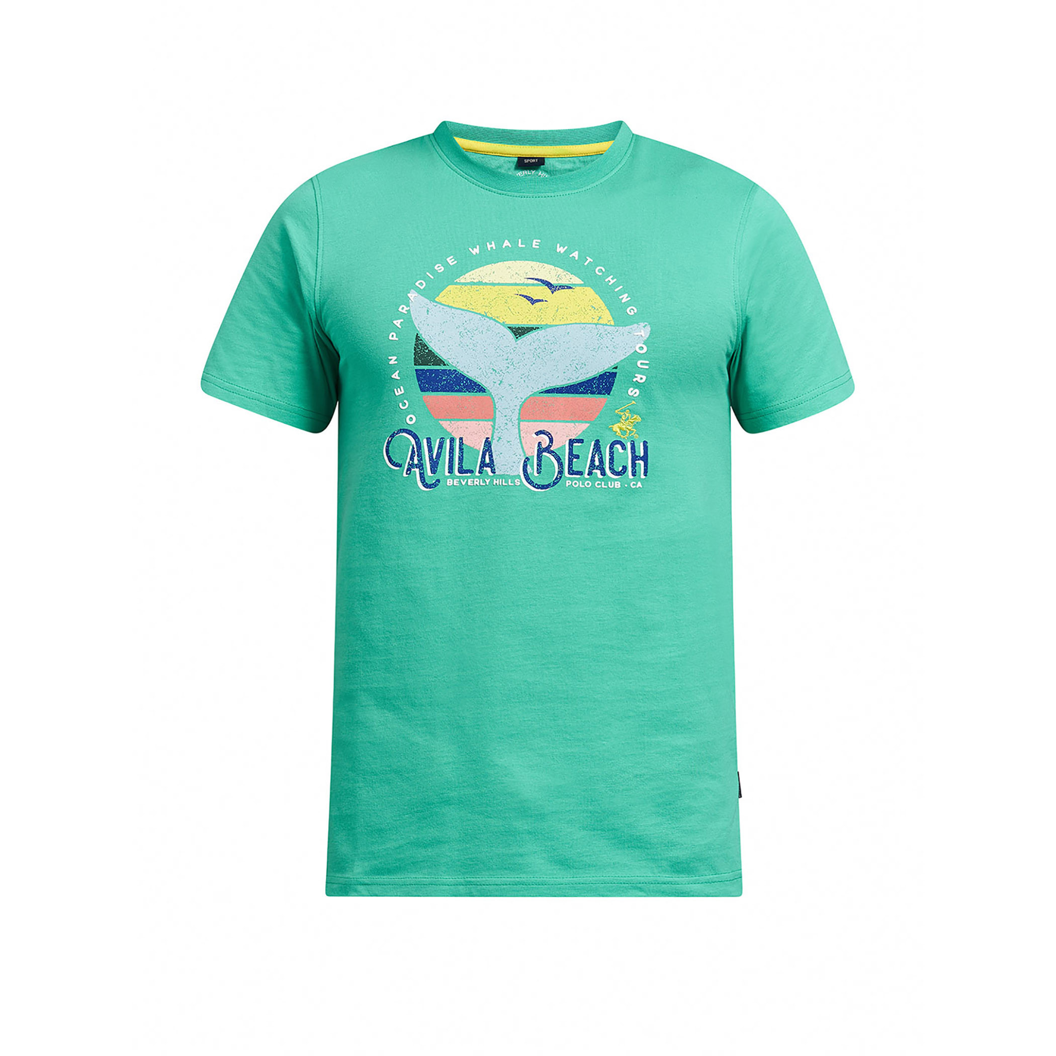 قميص بيفرلي هيلز بولو كلب بأكمام قصيرة وياقة دائرية وطبعات أخضر فاتح للرجال-men-clothing-tshirtsandpolos-tshirts-image-2