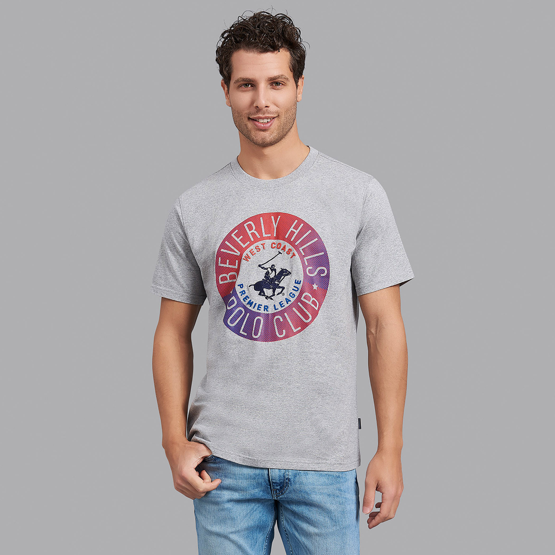 قميص بيفرلي هيلز بولو كلب بياقة مستديرة وأكمام قصيرة مطبوع رمادي للرجال-men-clothing-tshirtsandpolos-tshirts-image-1
