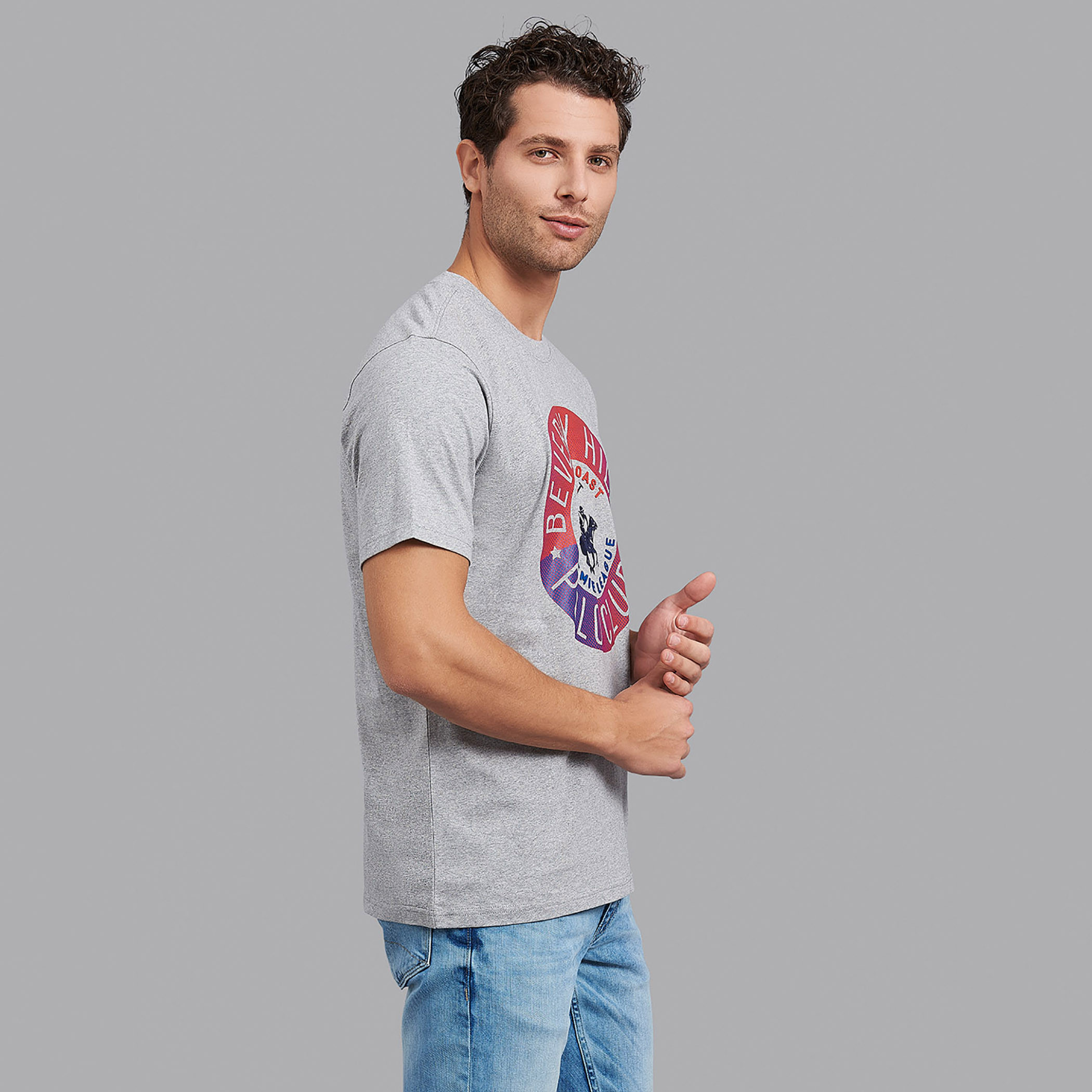 قميص بيفرلي هيلز بولو كلب بياقة مستديرة وأكمام قصيرة مطبوع رمادي للرجال-men-clothing-tshirtsandpolos-tshirts-image-4