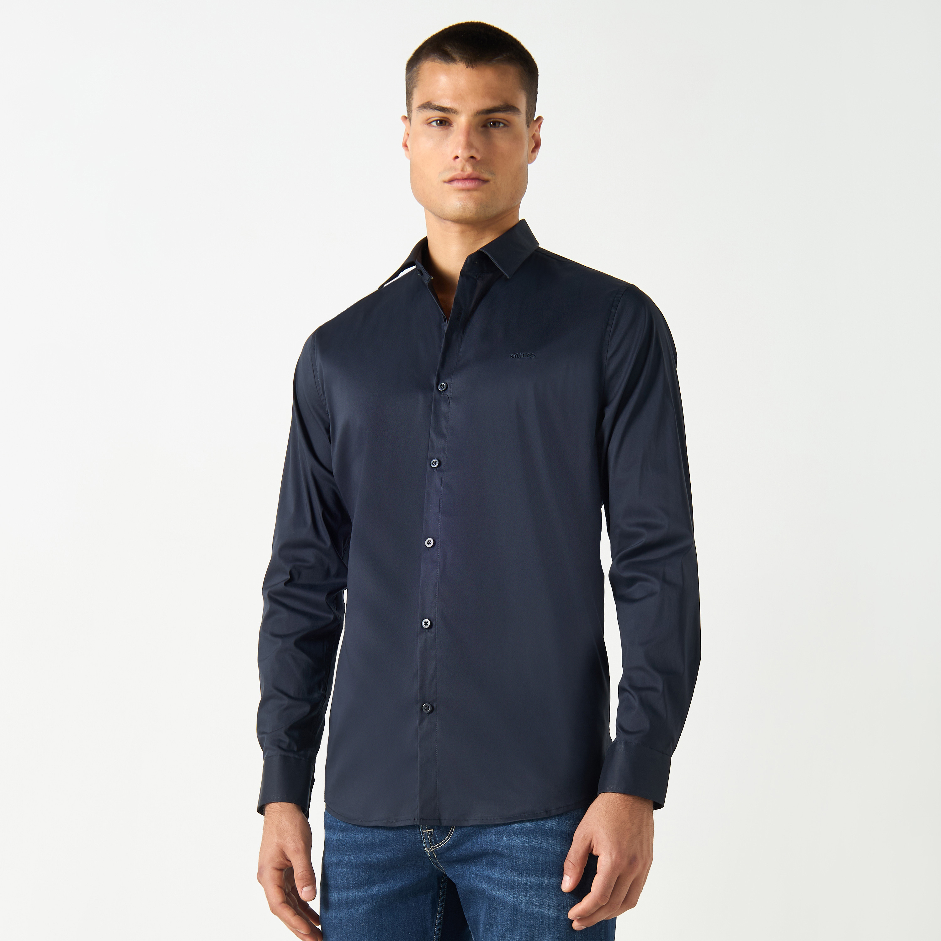 Guess Solid Shirt with Long Sleeves