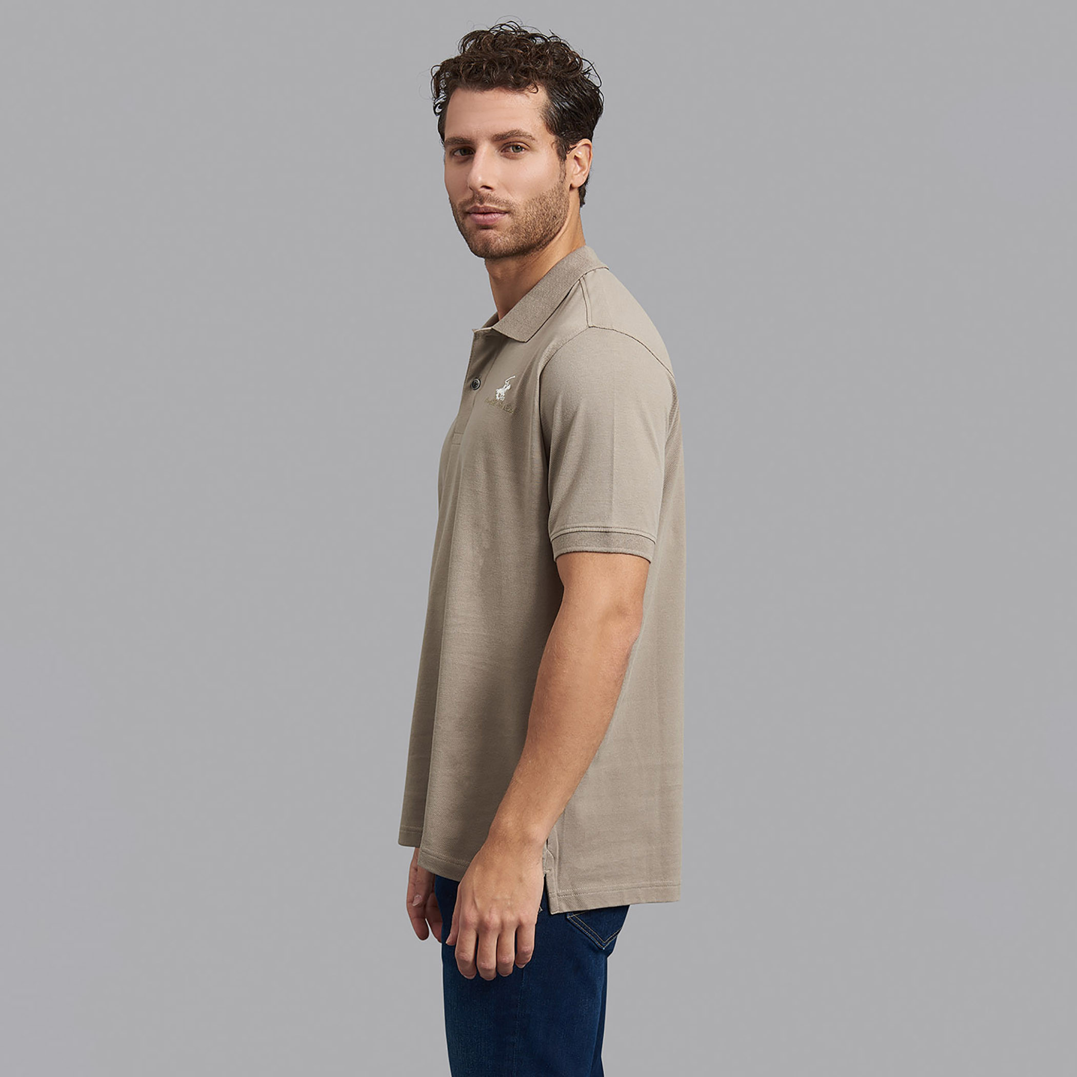 قميص بيفرلي هيلز بولو كلب رجالي بيج سادة بأكمام قصيرة-men-clothing-tshirtsandpolos-polos-image-3